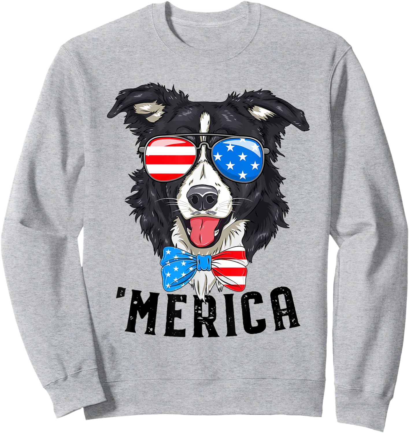 Border Collie Lover Patriotic Merica 4th July American Flag Sweatshirt - Sweatshirt | Ash