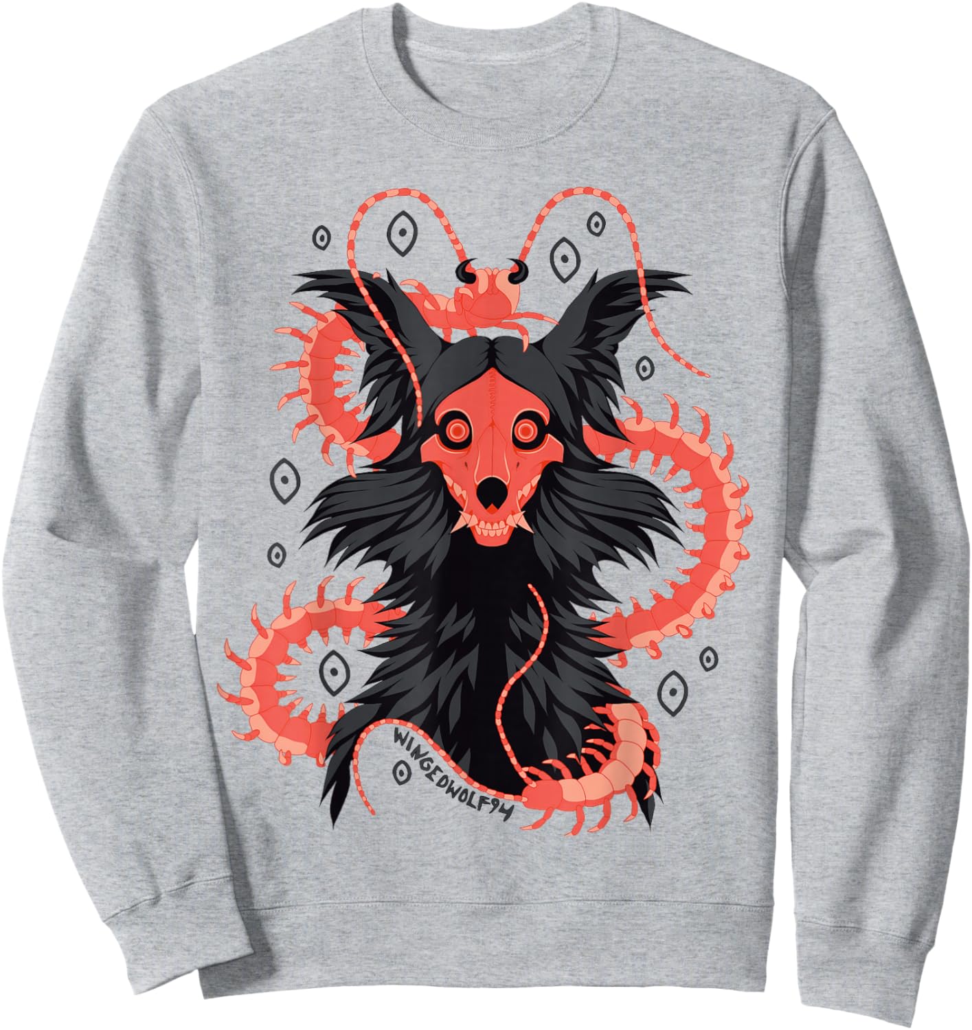 Centipede Skull Dog - Indie Artist Designed Fandom Merch Sweatshirt - Sweatshirt | Ash