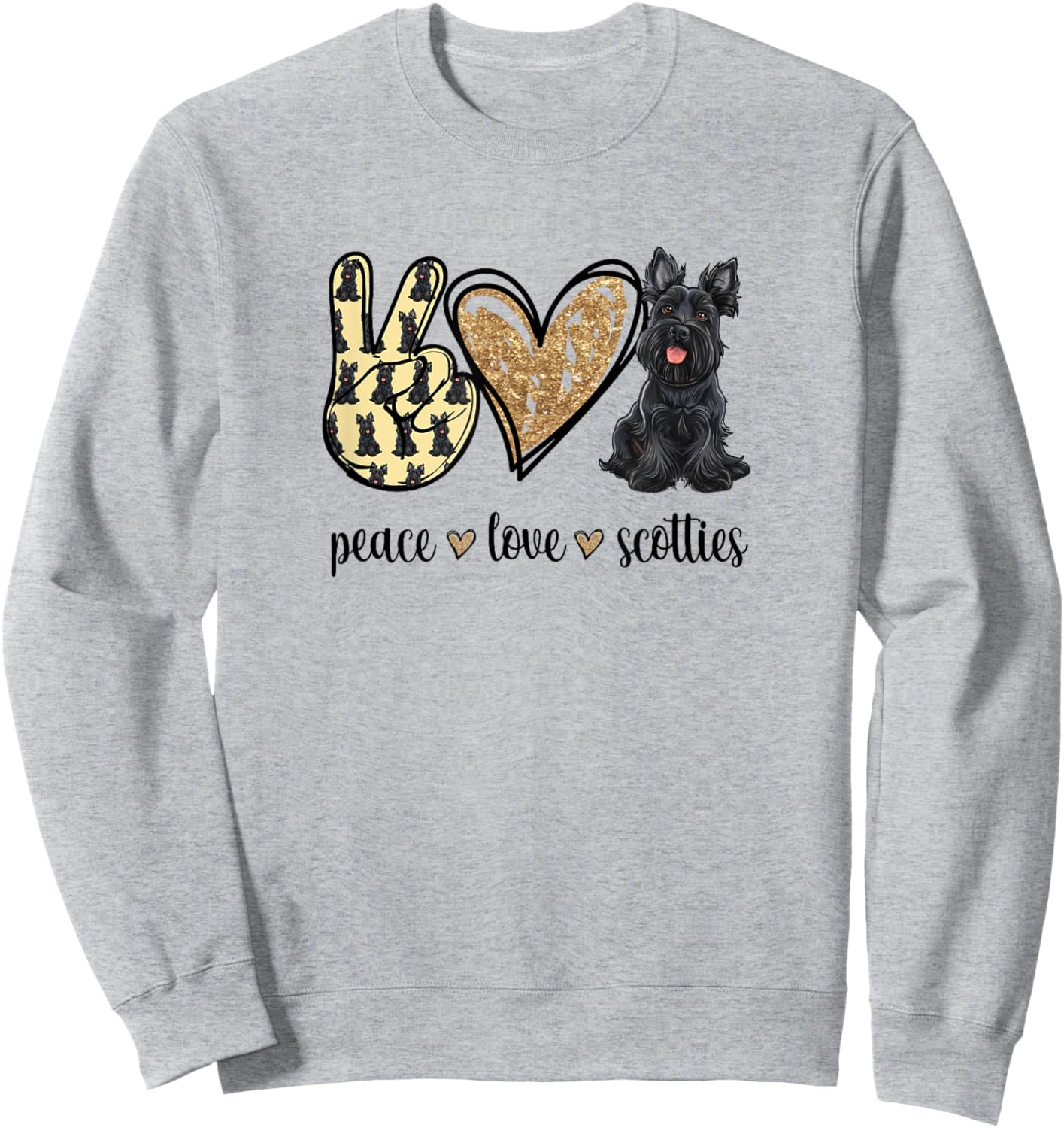 Funny Girls & Cute Peace Love Scottish Terrier Lover Sweatshirt - Sweatshirt | Ash