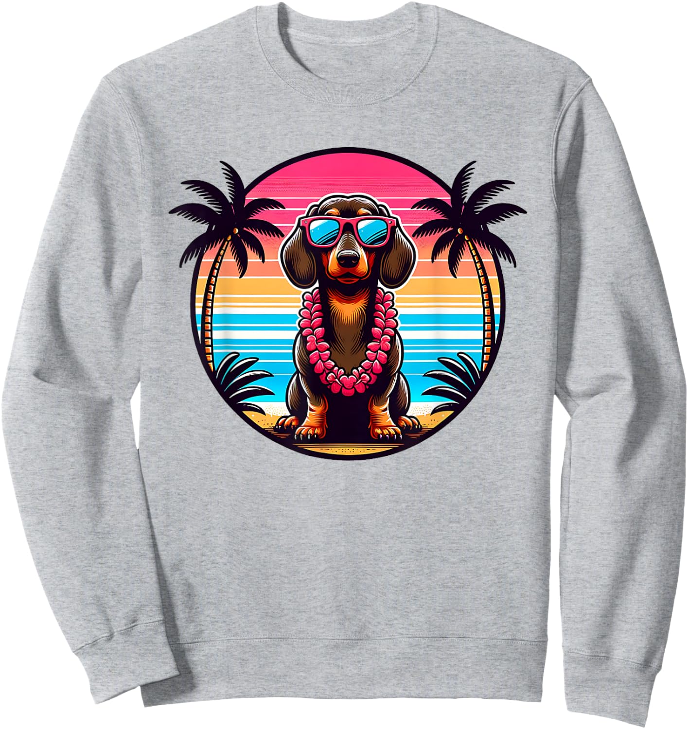 Hawaiian Cute Dachshund Tropical Summer Vacation Wiener Dog Men Women Girls Kids Sweatshirt - Sweatshirt | Ash