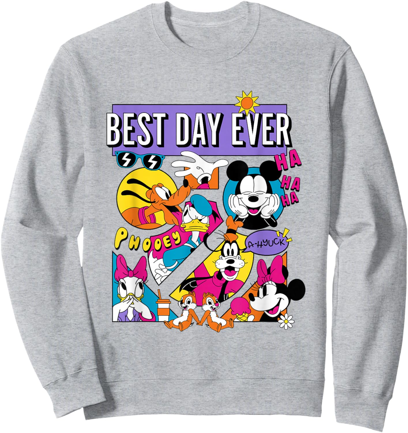 Disney Mickey And Friends Best Day Ever Retro Comic Panels Sweatshirt - Sweatshirt | Ash
