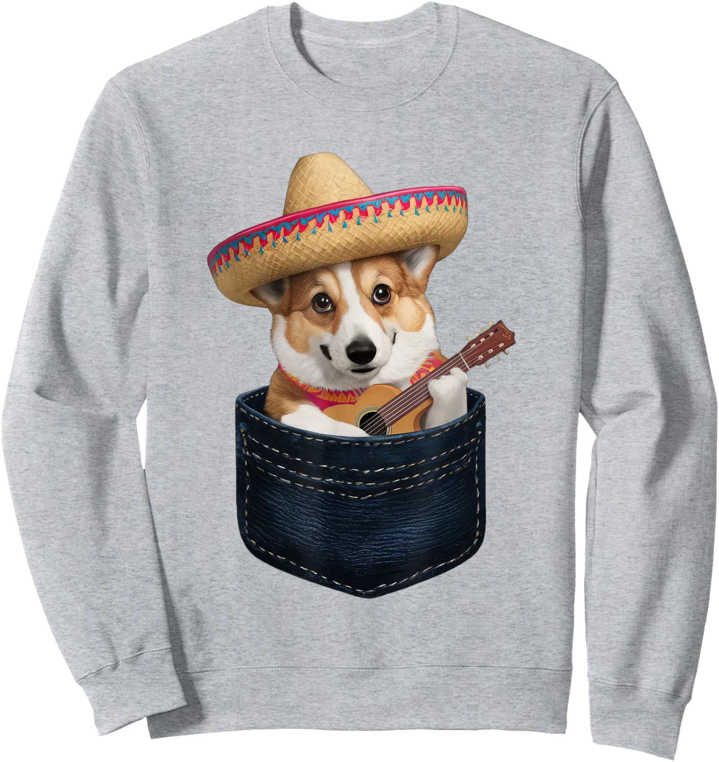 Sombrero Welsh Corgi Dog Playing Guitar Cinco de Mayo Men Women Kids Sweatshirt - Sweatshirt | Ash