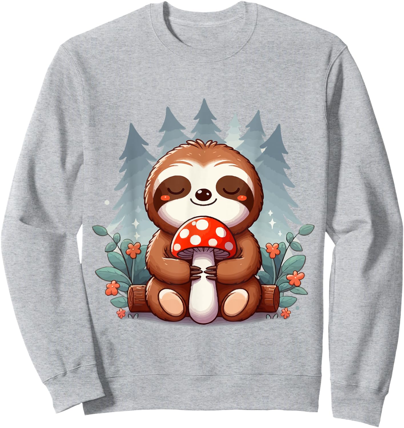 Hugging Sloth And Mushroom - Zookeeper Wildlife Animal Lover Sweatshirt - Sweatshirt | Ash