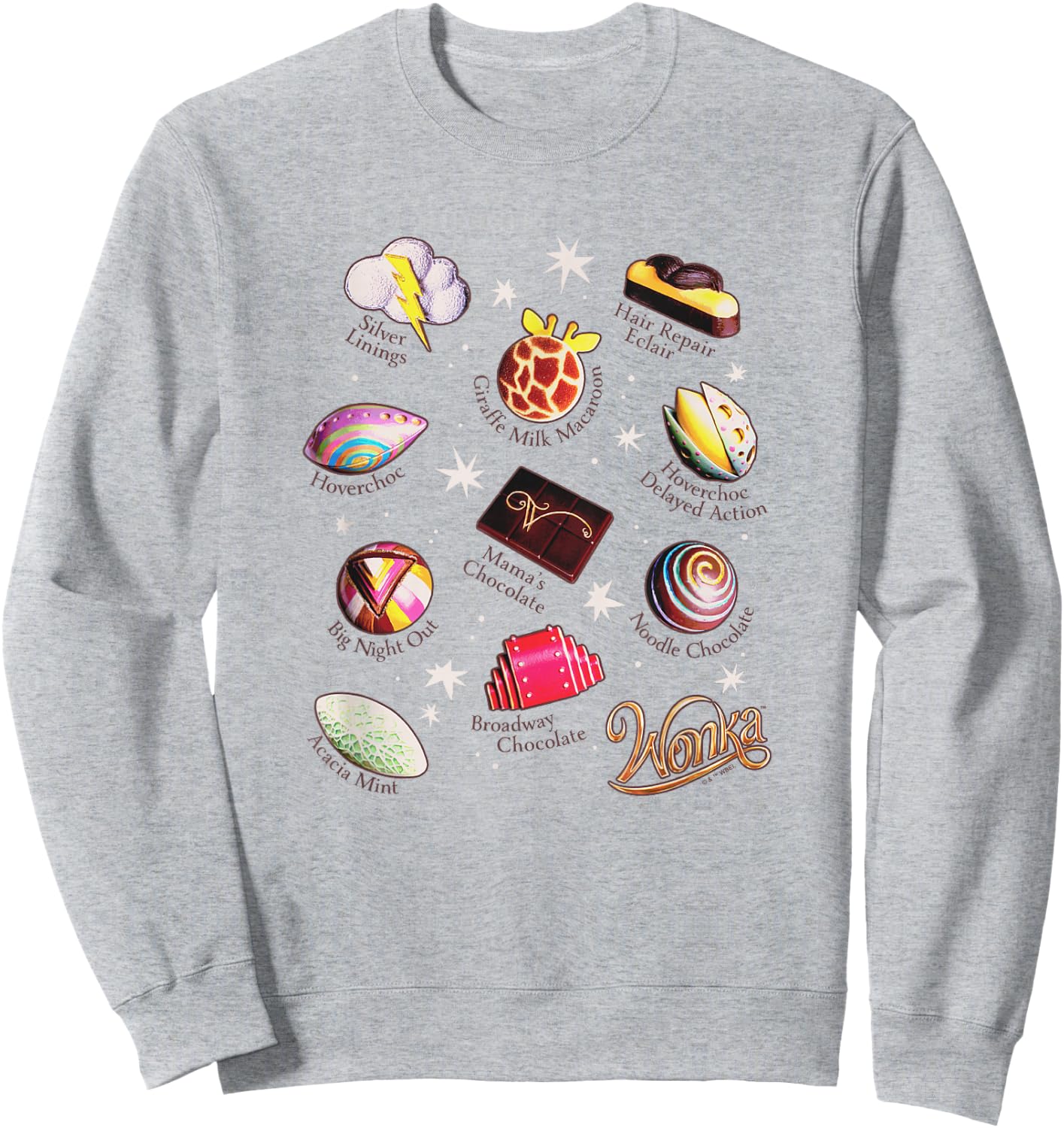 Wonka Brand Vintage Chocolate Variety Collage Sweatshirt - Sweatshirt | Ash