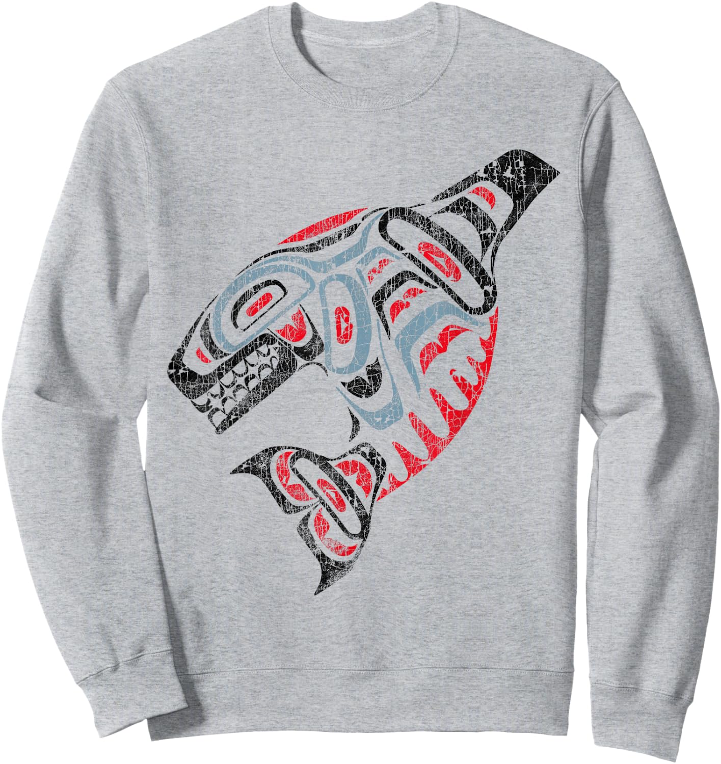 vintage Orca Killer Whale Pacific Northwest Native American Sweatshirt - Sweatshirt | Ash