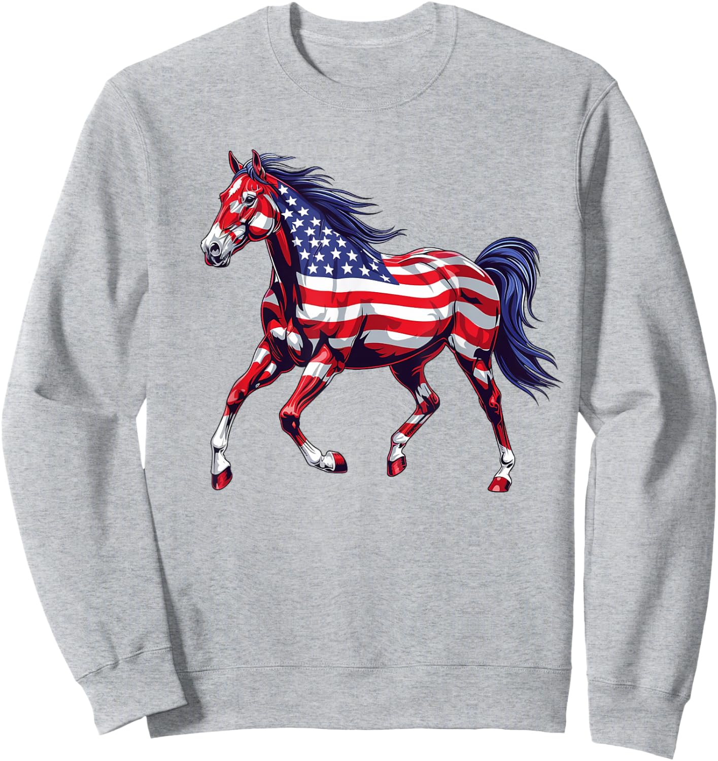 Horse American Flag 4th of July Day Horse Gifts for Girls Sweatshirt - Sweatshirt | Ash