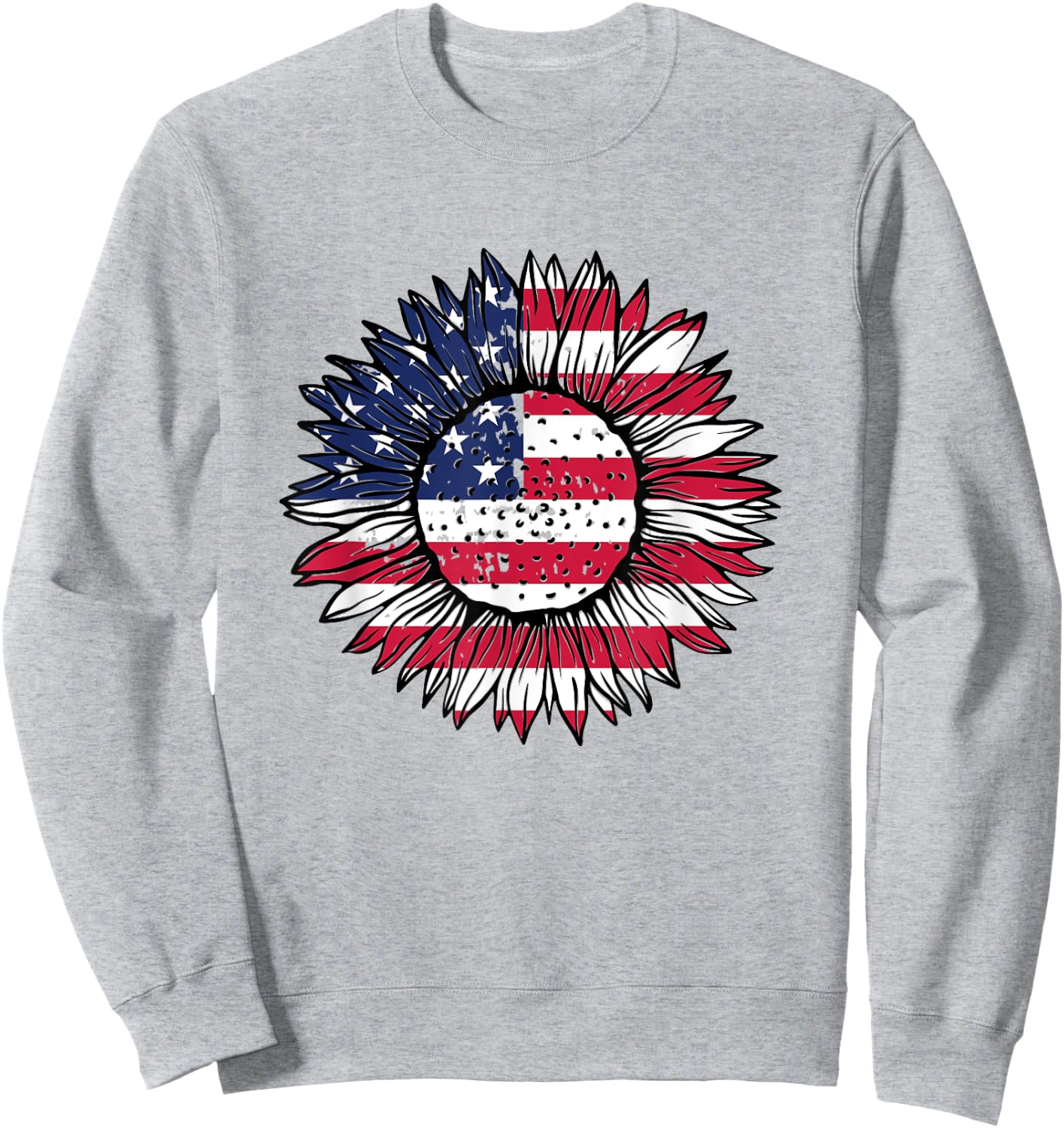American Flag Sunflower Graphic 4th of July Plus Size Sweatshirt - Sweatshirt | Ash