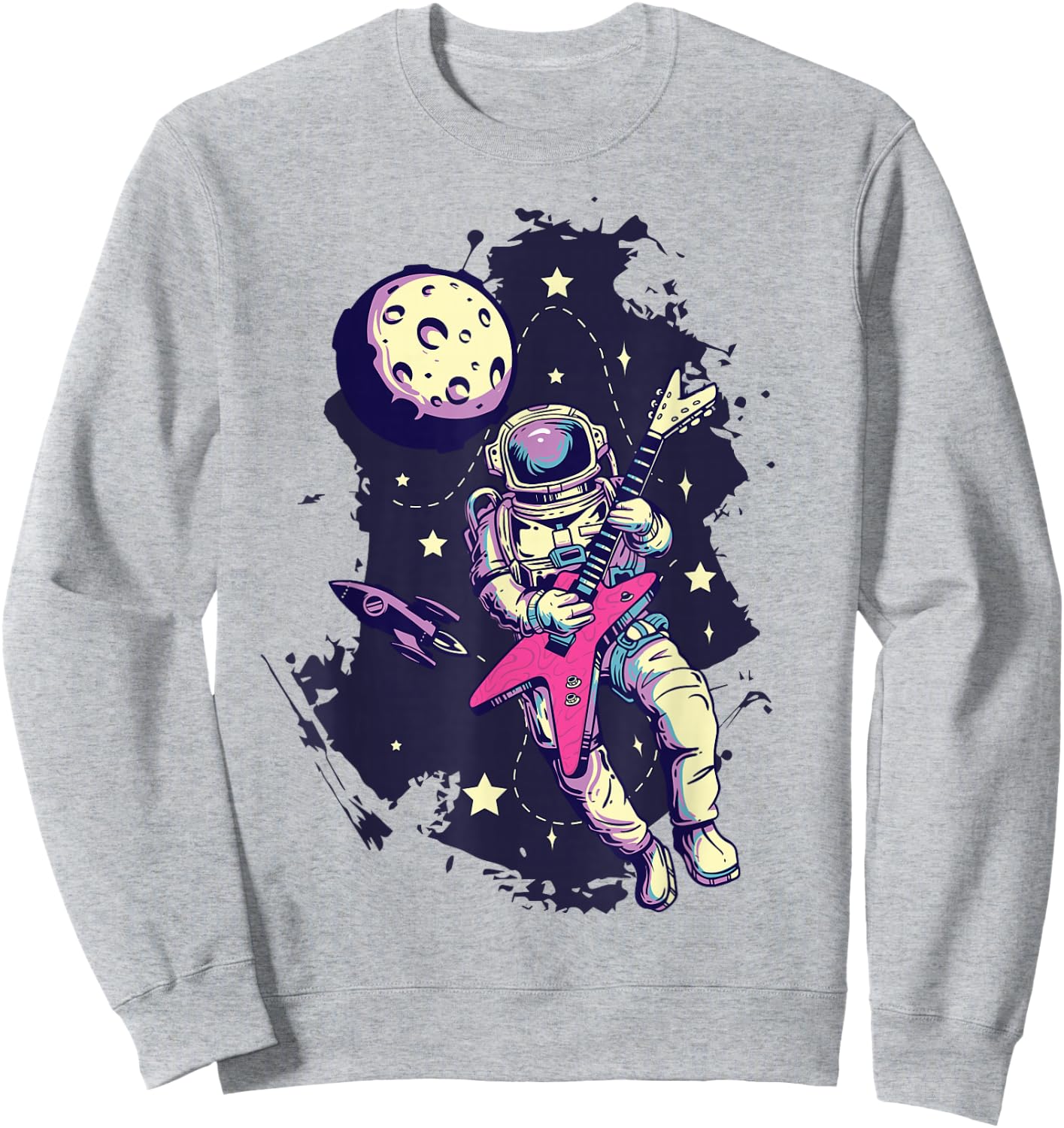 Space Rockstar Astronaut Bass Guitar Cosmic Guitar Band Sweatshirt - Sweatshirt | Ash