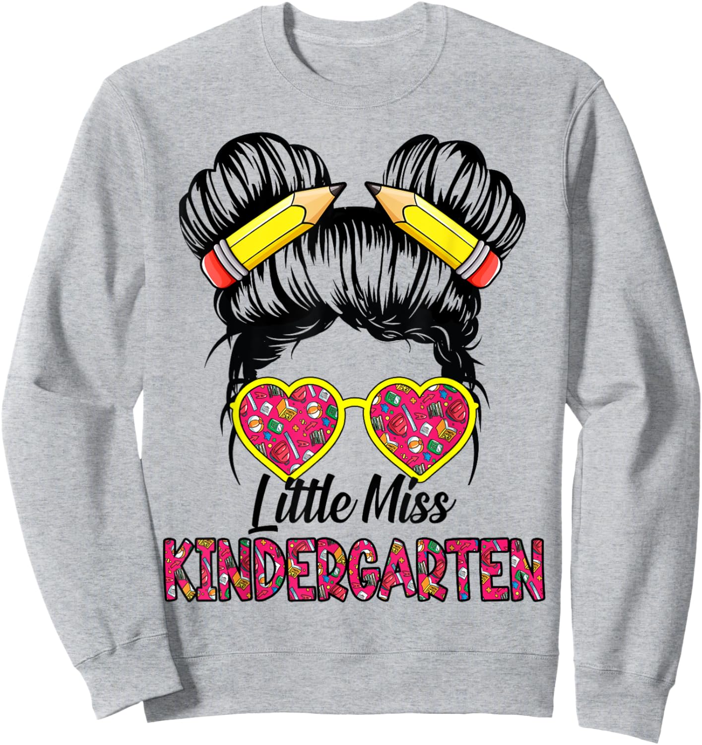Little Miss Kindergarten Back To School Messy Bun Kids Girls Sweatshirt - Sweatshirt | Ash