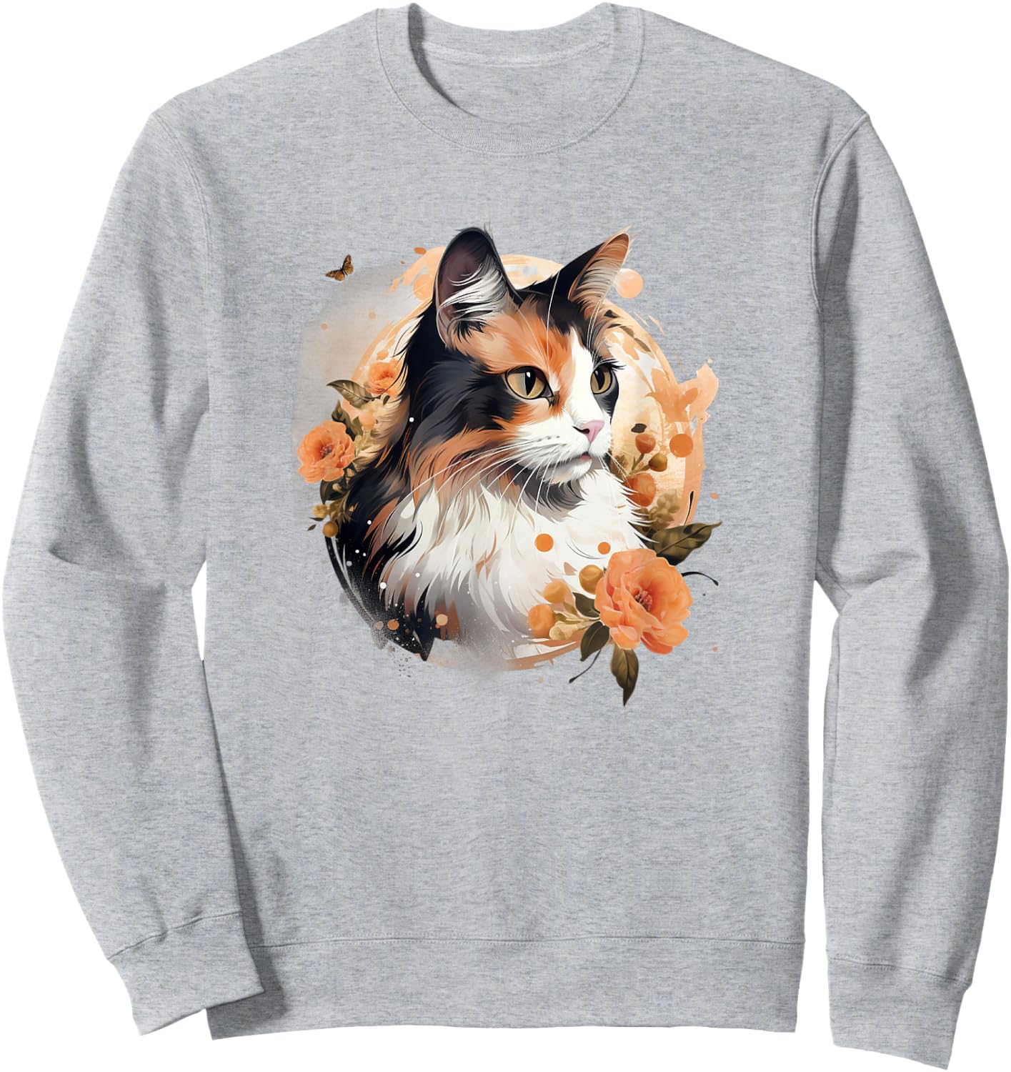 Girls Kids Floral Beautiful Flowers Calico Cat Lover Sweatshirt - Sweatshirt | Ash