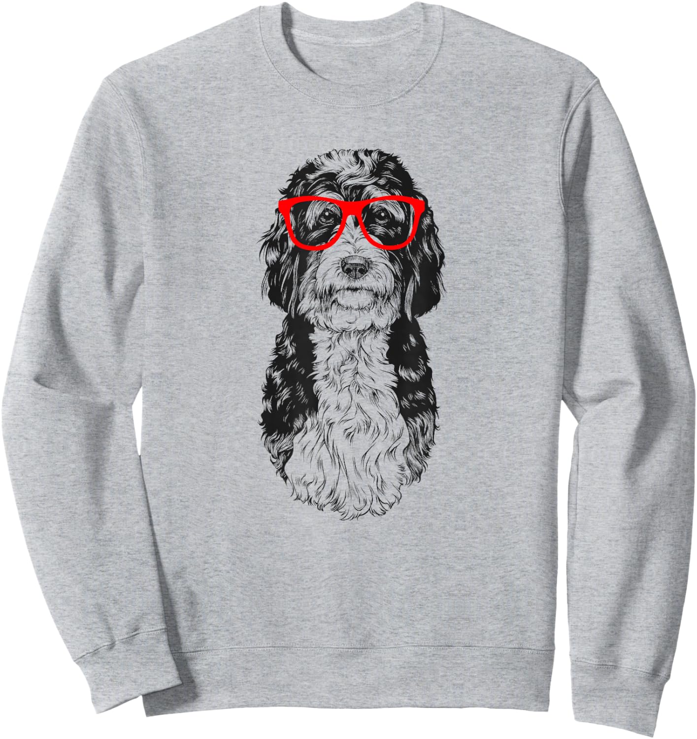 Bernedoodle in Red Glasses Nerd Doodle Dog Sweatshirt - Sweatshirt | Ash