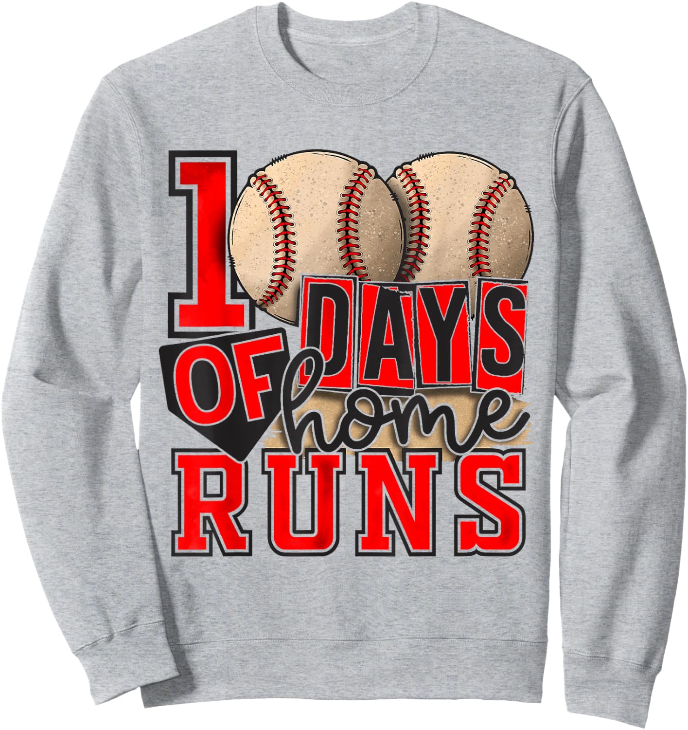 100 Days Of Home Runs Baseball 100th Day Of School Boys Girl Sweatshirt - Sweatshirt | Ash