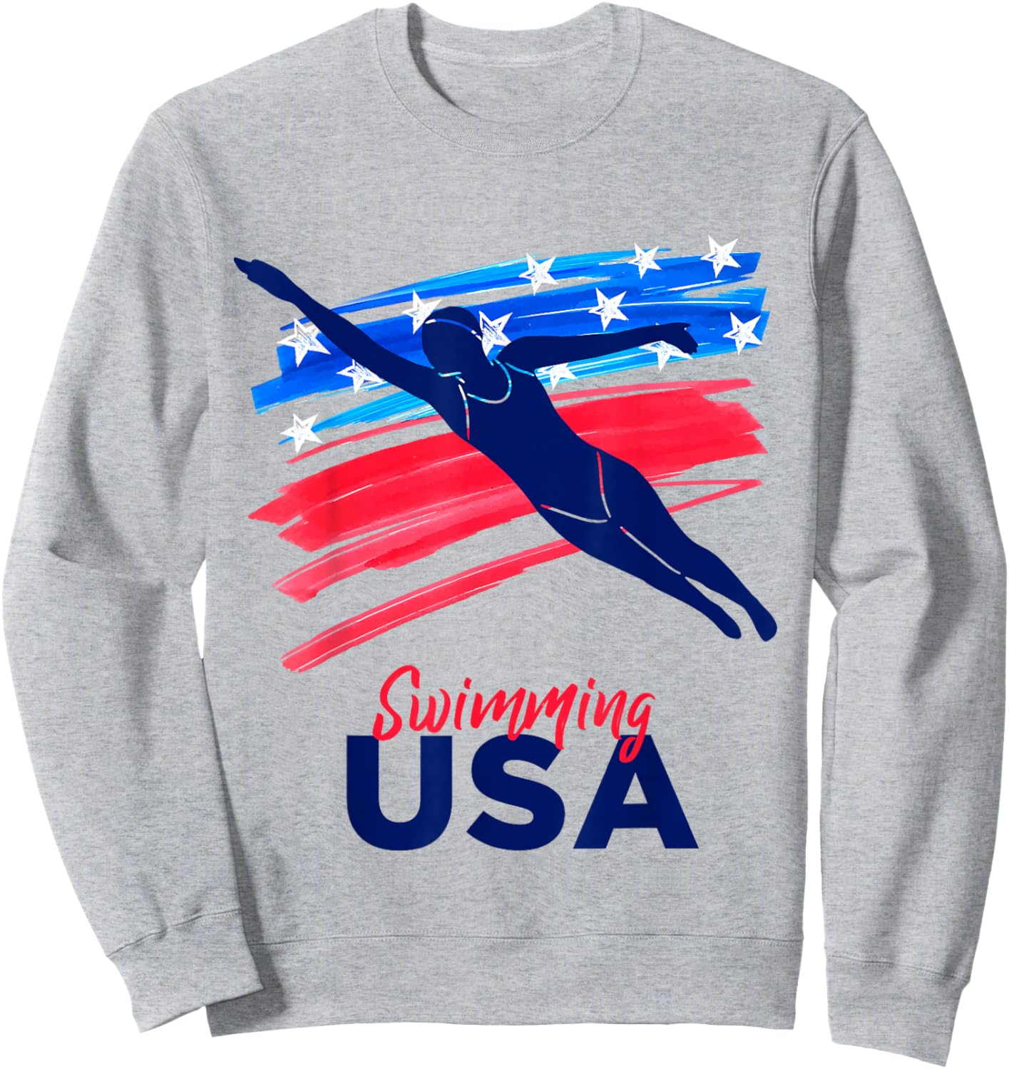 Swimming Support Team Flag USA Pool Swimmer American Sweatshirt - Sweatshirt | Ash