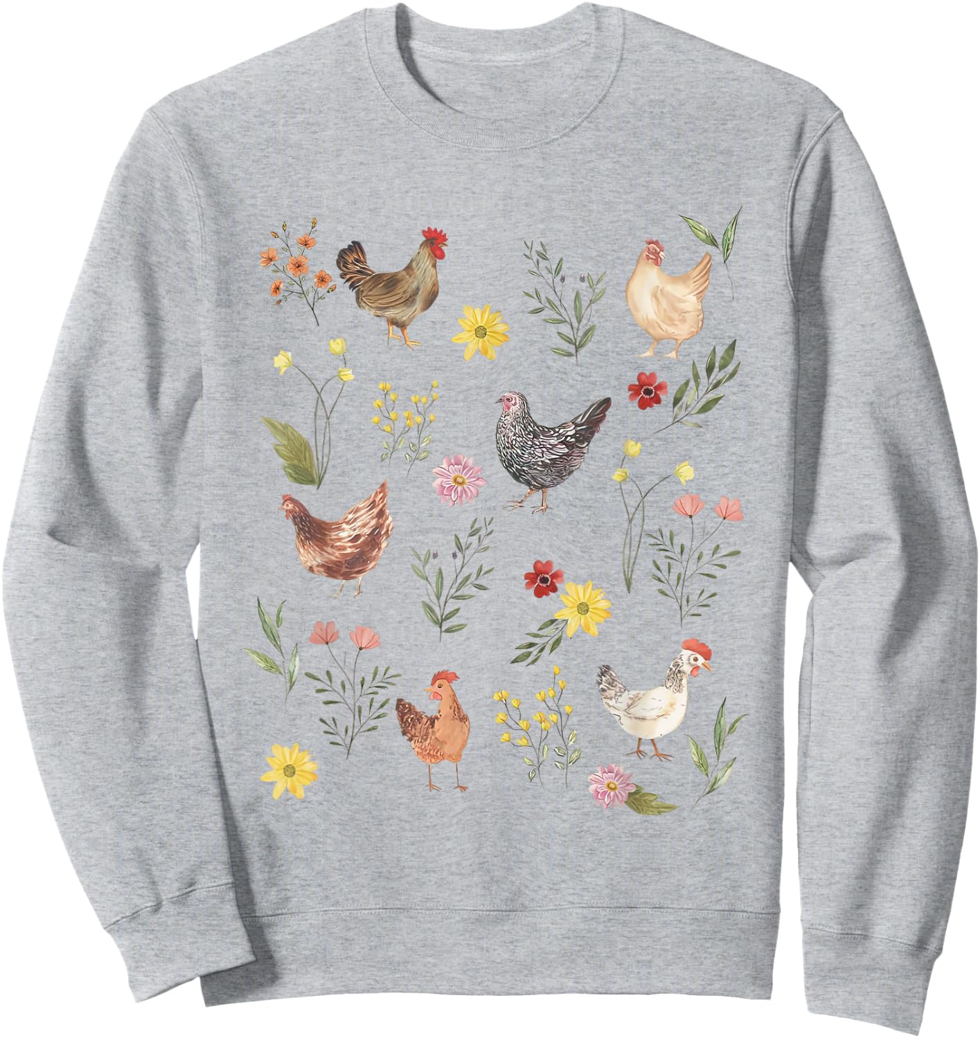 Wildflower Chicken Floral Chicken Lover Cute Farmer Flowers Sweatshirt - Sweatshirt | Ash