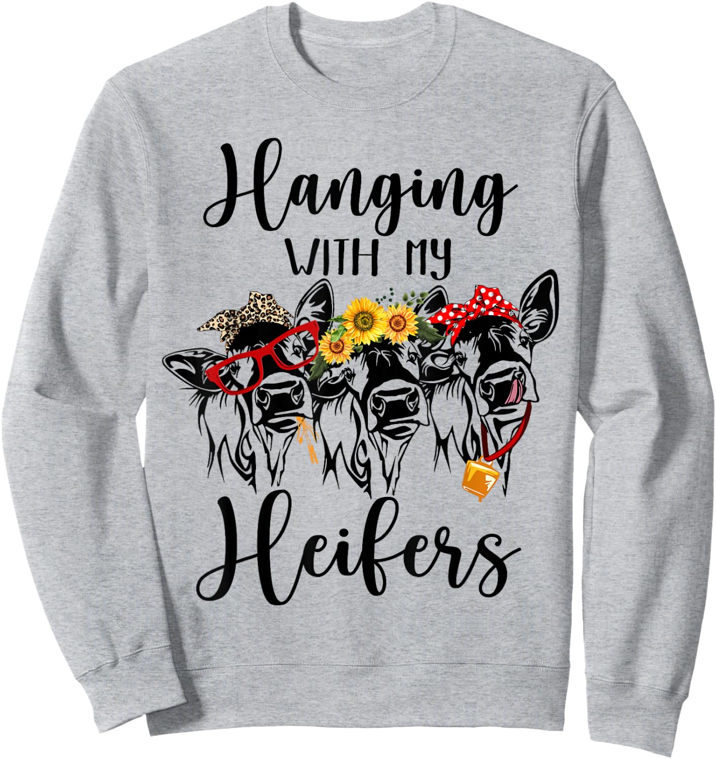 Cute Women's Hanging With My Heifers Bandana Sweatshirt - Sweatshirt | Ash