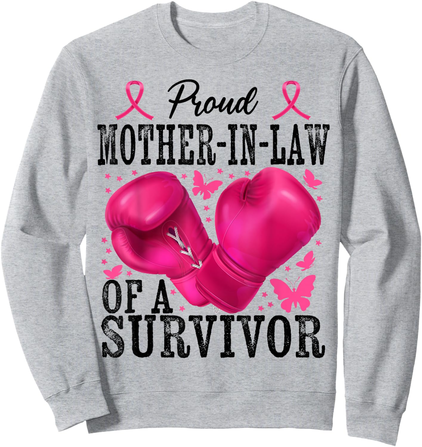 Proud Mother-in-law Of Survivor Breast Cancer Boxing Gloves Sweatshirt - Sweatshirt | Ash