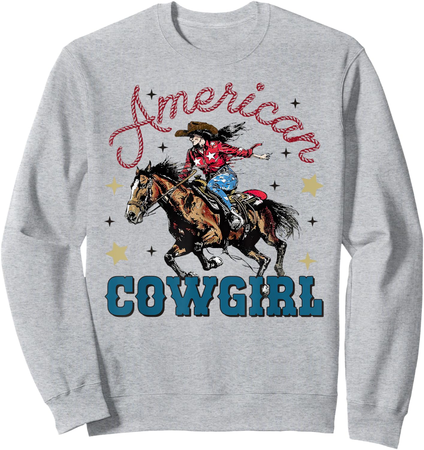 American Cowgirl July 4th Of July USA Coquette Patriotic Sweatshirt - Sweatshirt | Ash
