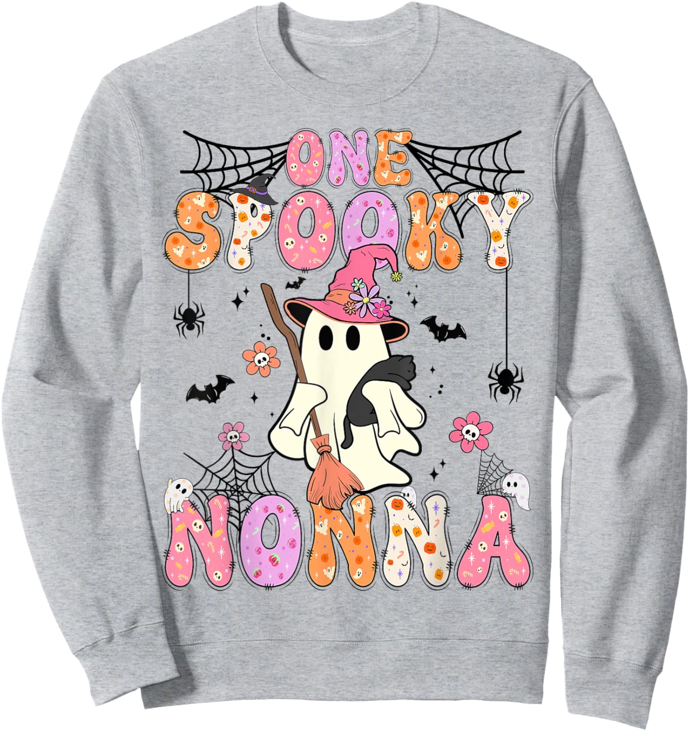 Groovy One Spooky Nonna Retro Halloween Cute Ghost Sweatshirt - Sweatshirt | Ash