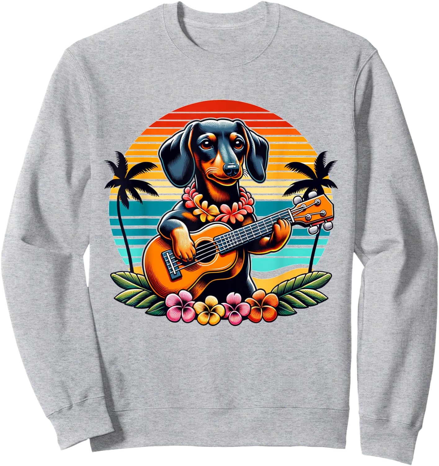 Cute dachshund Dog Playing Guitar Hawaiian Summer Wiener Sweatshirt - Sweatshirt | Ash