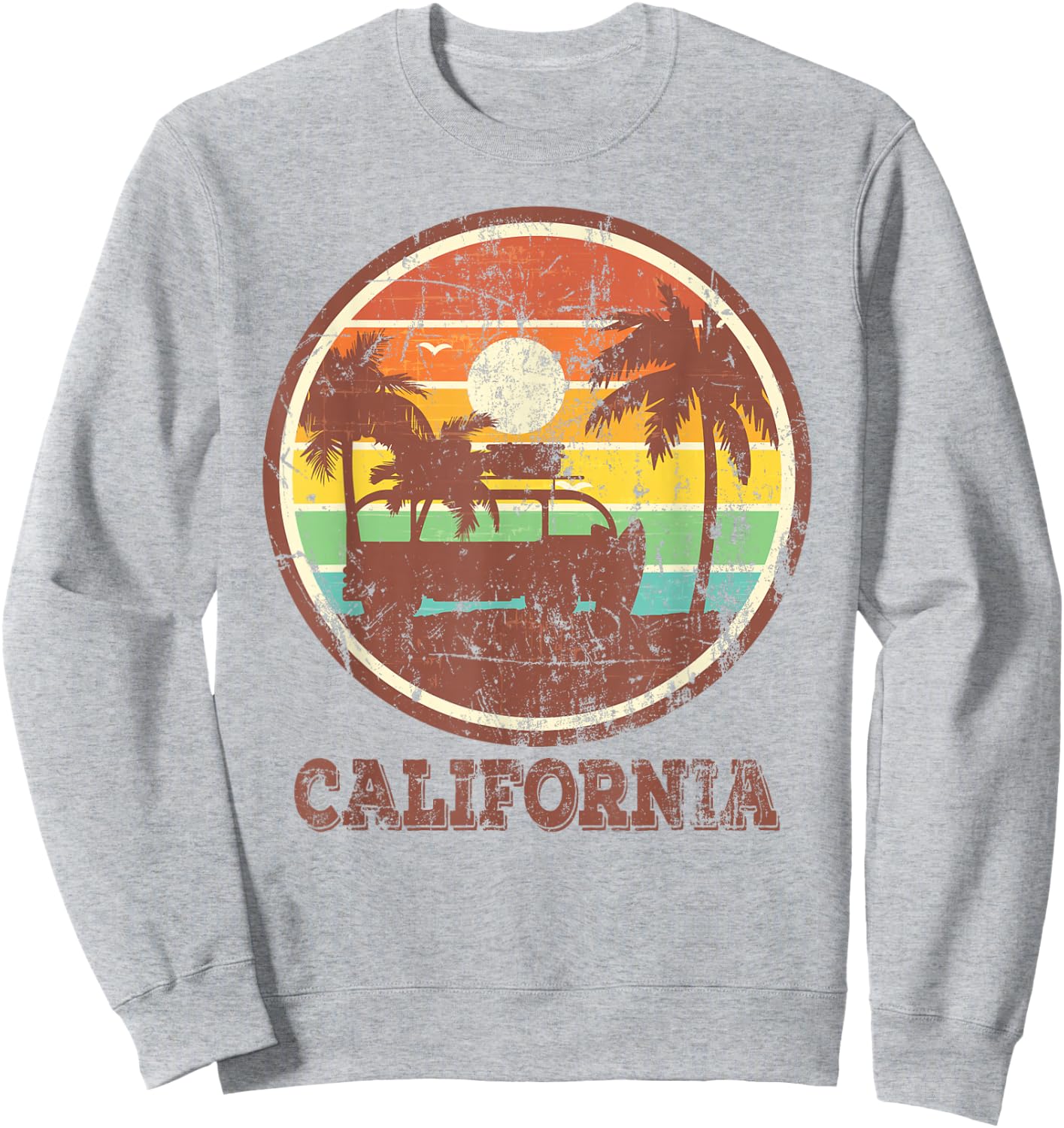 Retro Surf Vintage Sunset Van Surfer Distressed Surfing Sweatshirt - Sweatshirt | Ash