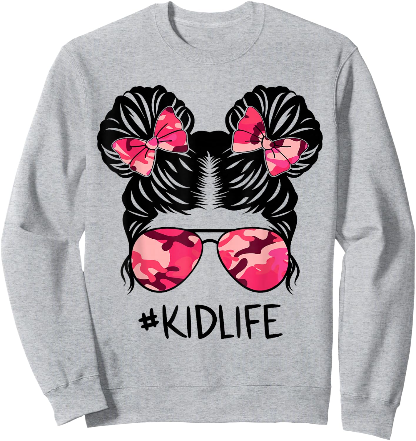 Messy Bun Army Kidlife Camo Print Sunglasses Kid Life Sweatshirt - Sweatshirt | Ash