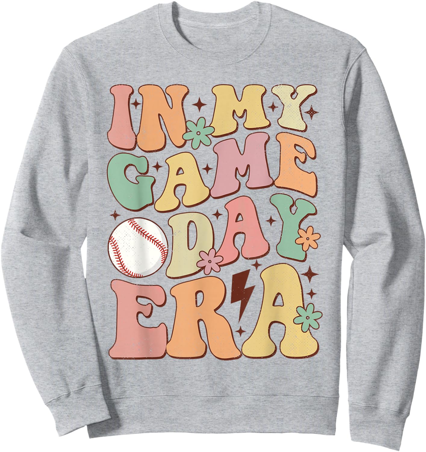 Groovy In My Game Day Era Baseball Game Day Vibes Women Girl Sweatshirt - Sweatshirt | Ash