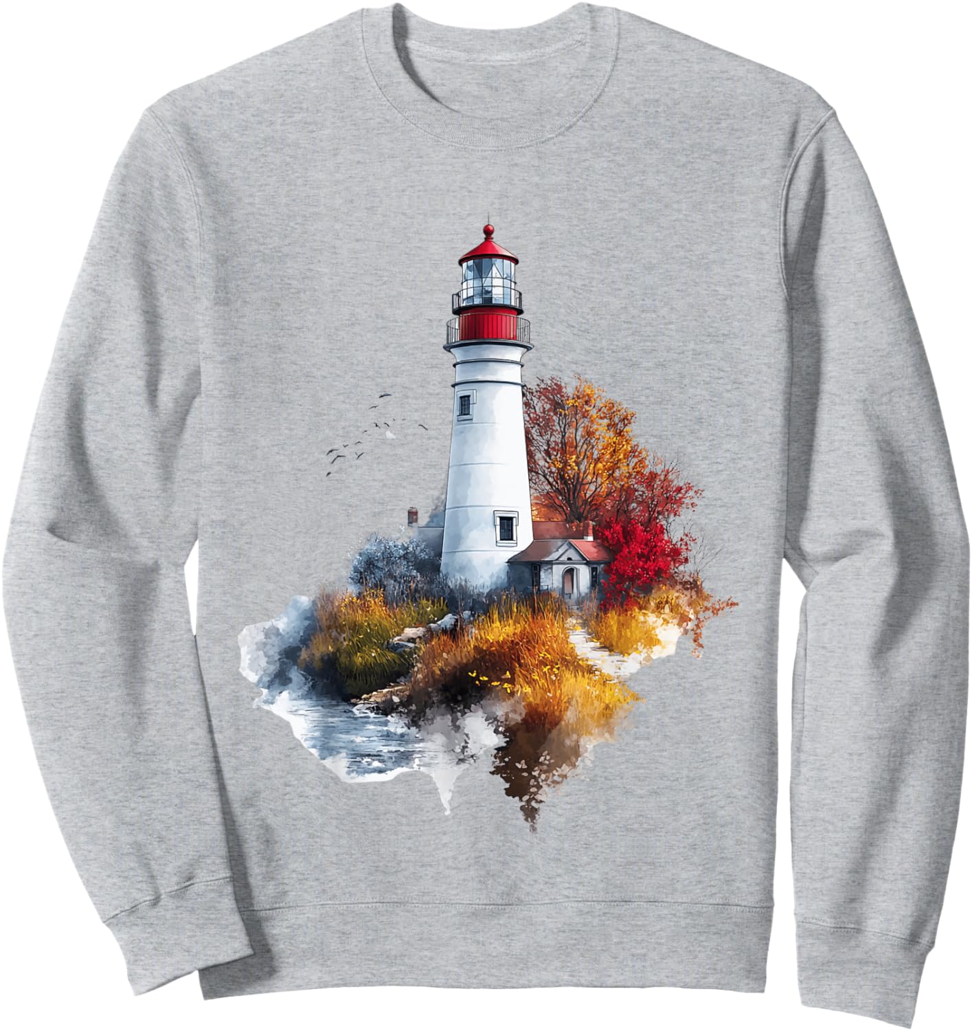 Scenic Lighthouse in Autumn Landscape Sweatshirt - Sweatshirt | Ash