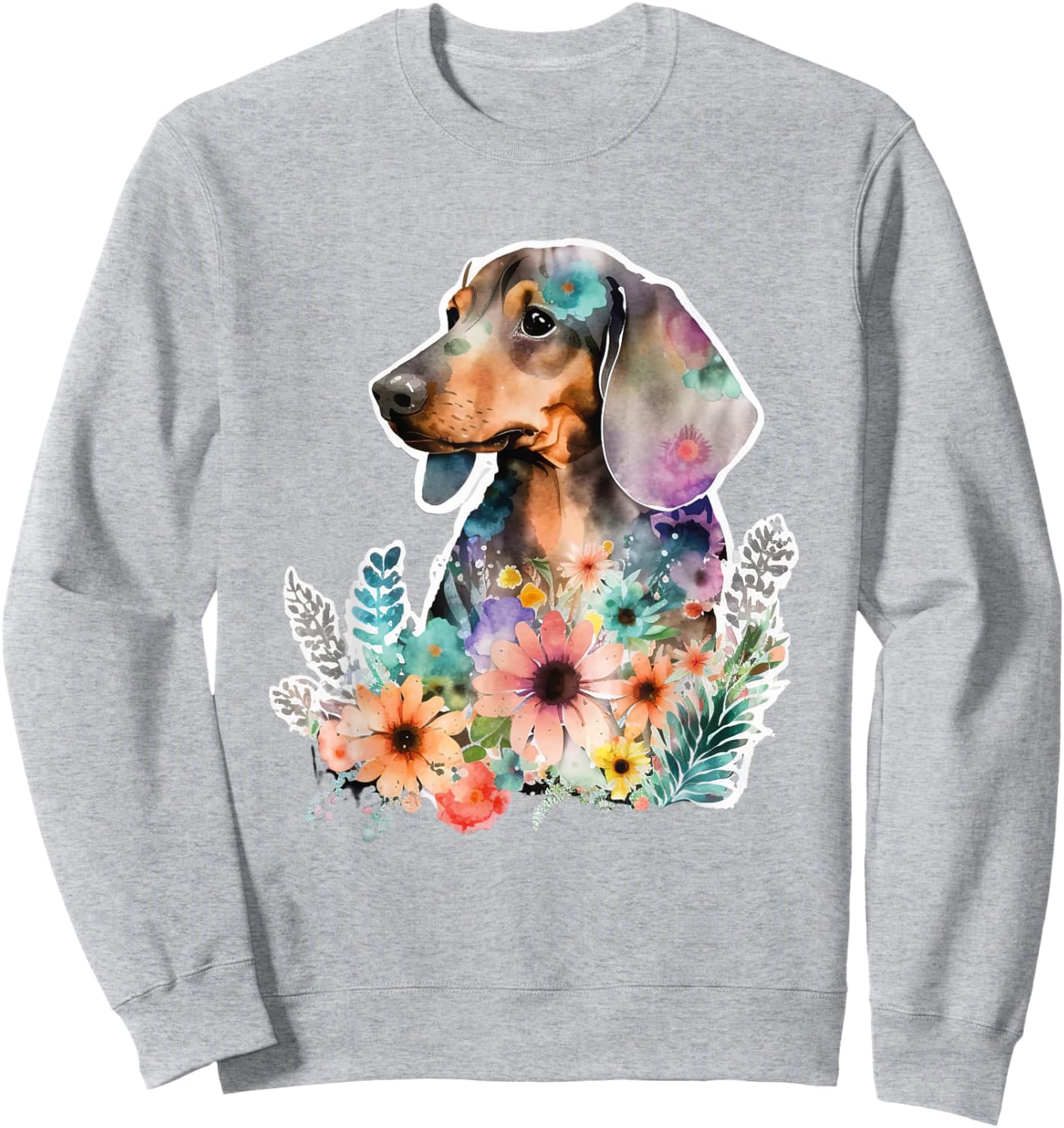 Floral Wildflower Wiener & Dachshund Sweatshirt - Sweatshirt | Ash