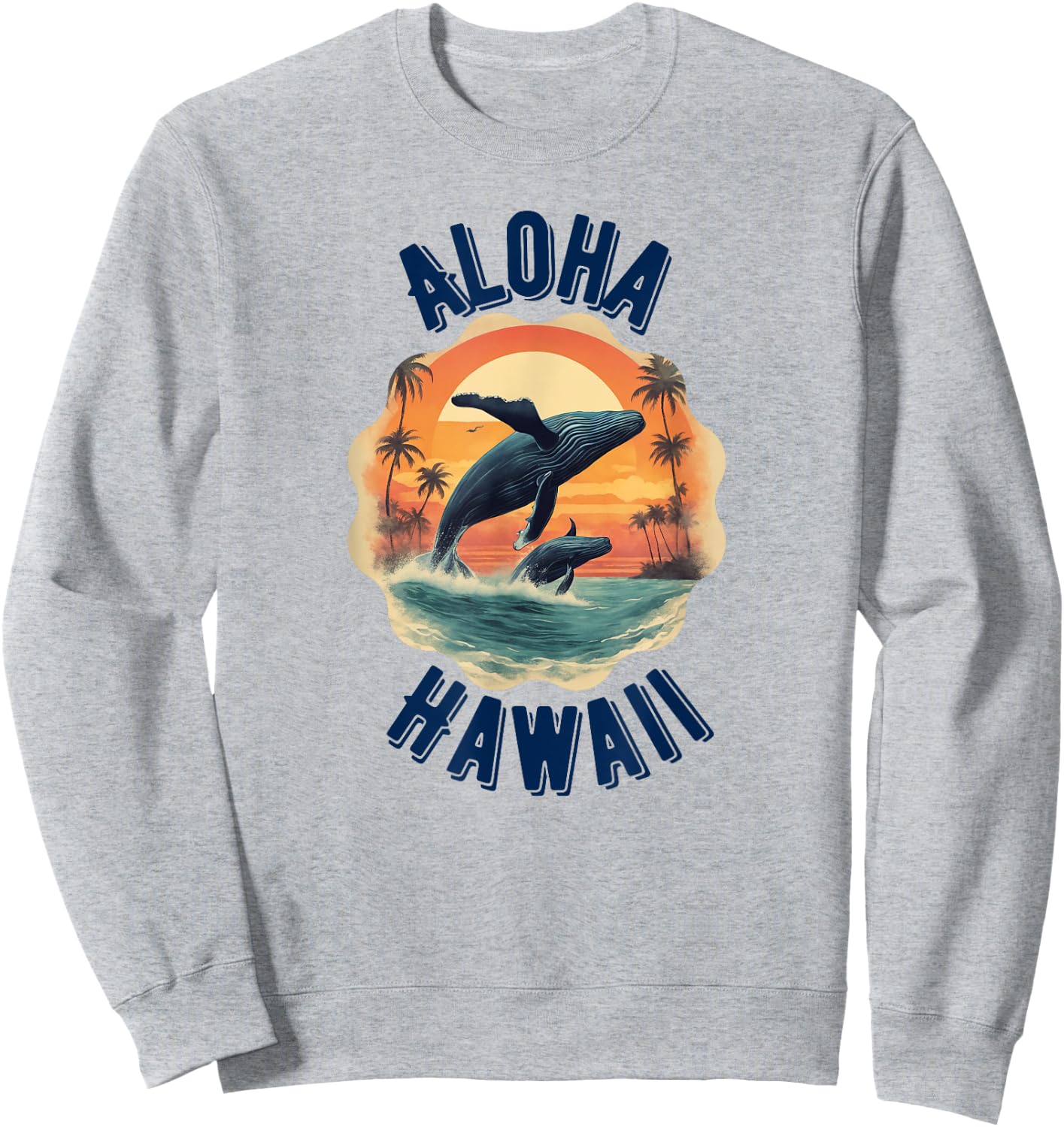 Retro Aloha Hawaii Whale Vintage Hawaiian Souvenir Sweatshirt - Sweatshirt | Ash
