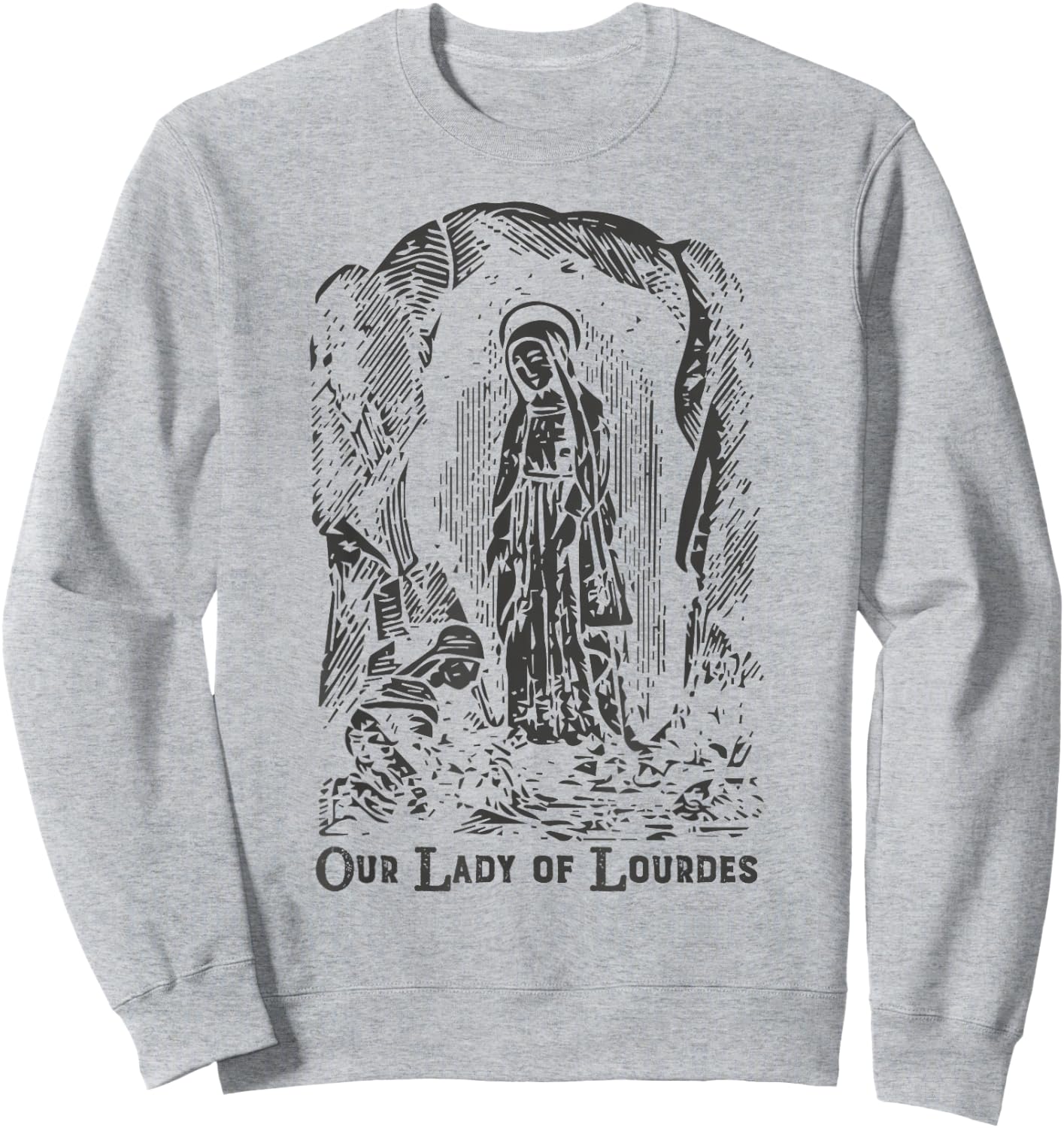Our Lady of Lourdes Bernadette Catholic Vintage Distressed D Sweatshirt - Sweatshirt | Ash