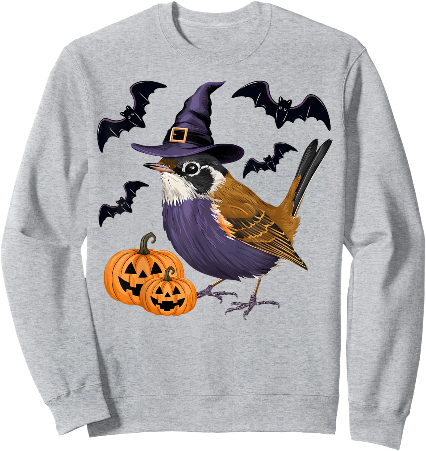 Funny Wren Bird Halloween Costume Scary Pumpkin Bat Witch Sweatshirt - Sweatshirt | Ash