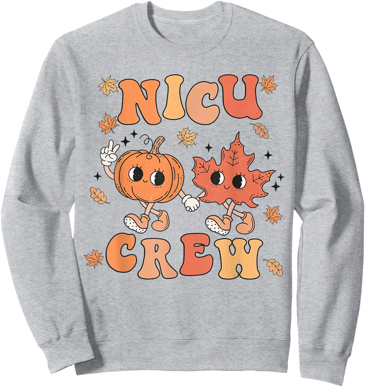 NICU Crew Pumpkin Leaf Fall NICU Nurse Halloween Sweatshirt - Sweatshirt | Ash