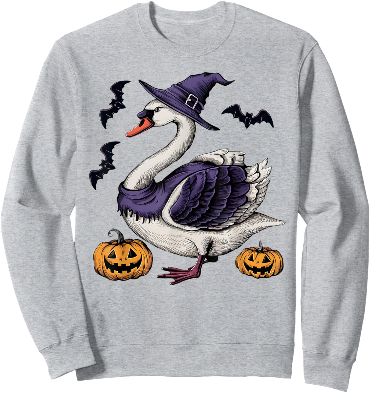 Funny Swan Bird Halloween Costume Scary Pumpkin Bat Witch Sweatshirt - Sweatshirt | Ash