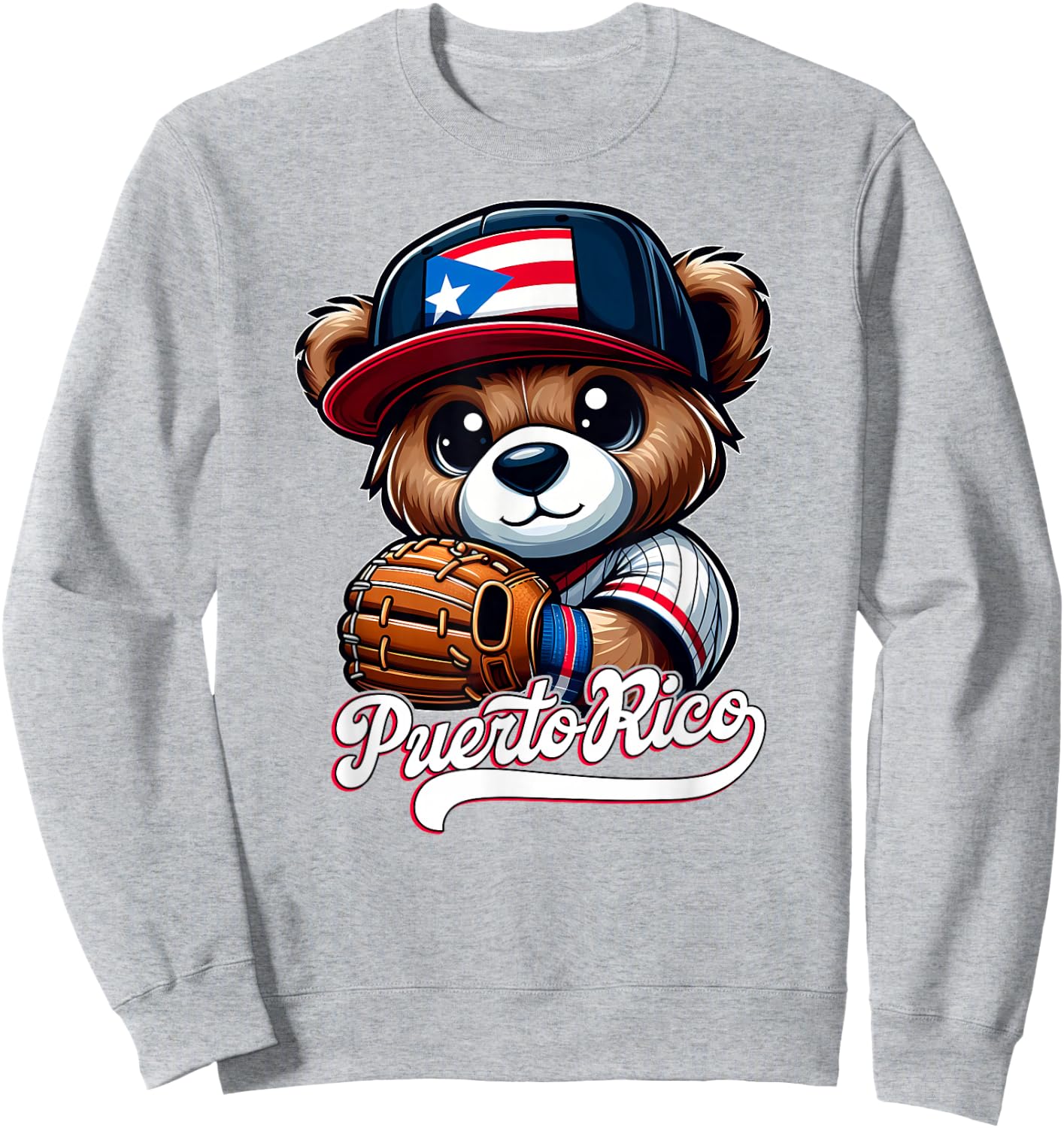 Puerto Rico Baseball Teddy Bear Boricua Jersey Kids Adults Sweatshirt - Sweatshirt | Ash