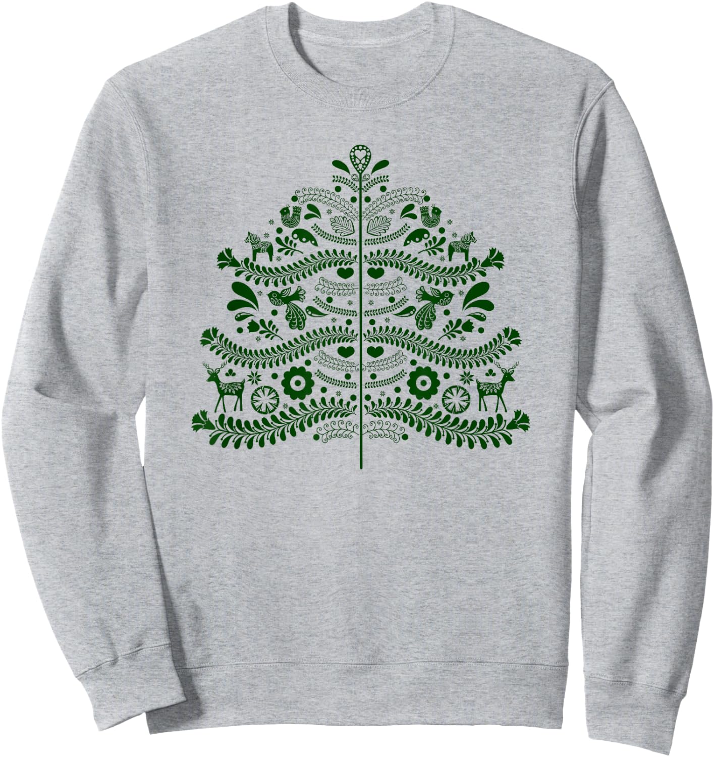 Green Scandinavian Folk Art Style Christmas Tree Design Sweatshirt - Sweatshirt | Ash