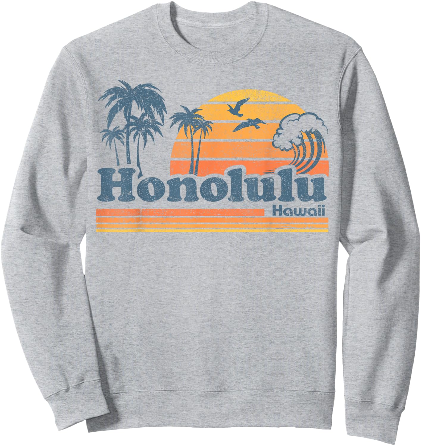 Honolulu Hawaii Vintage Beach Surfing 70s Retro Hawaiian Sweatshirt - Sweatshirt | Ash