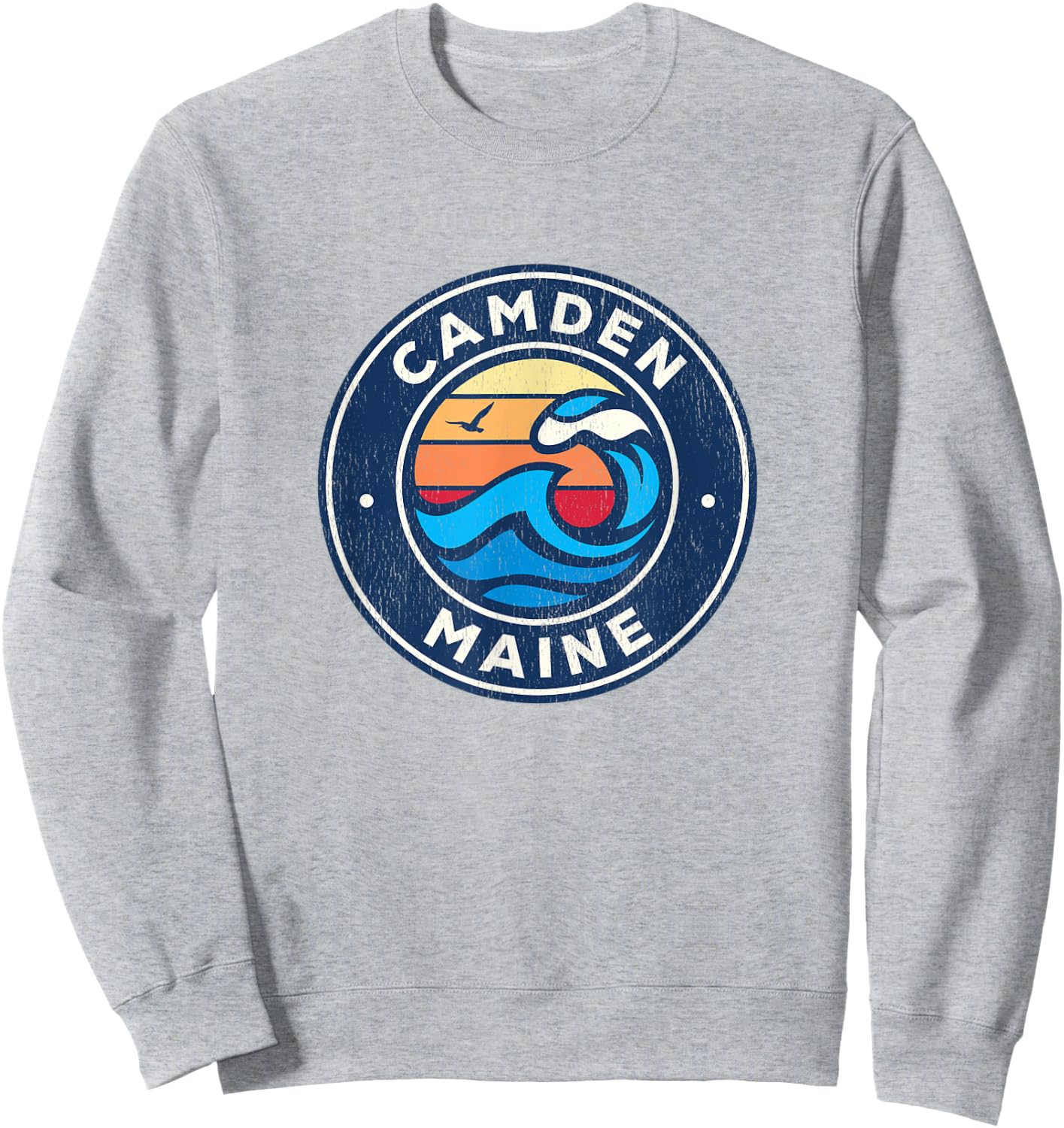 Camden Maine ME Vintage Nautical Waves Design Sweatshirt - Sweatshirt | Ash