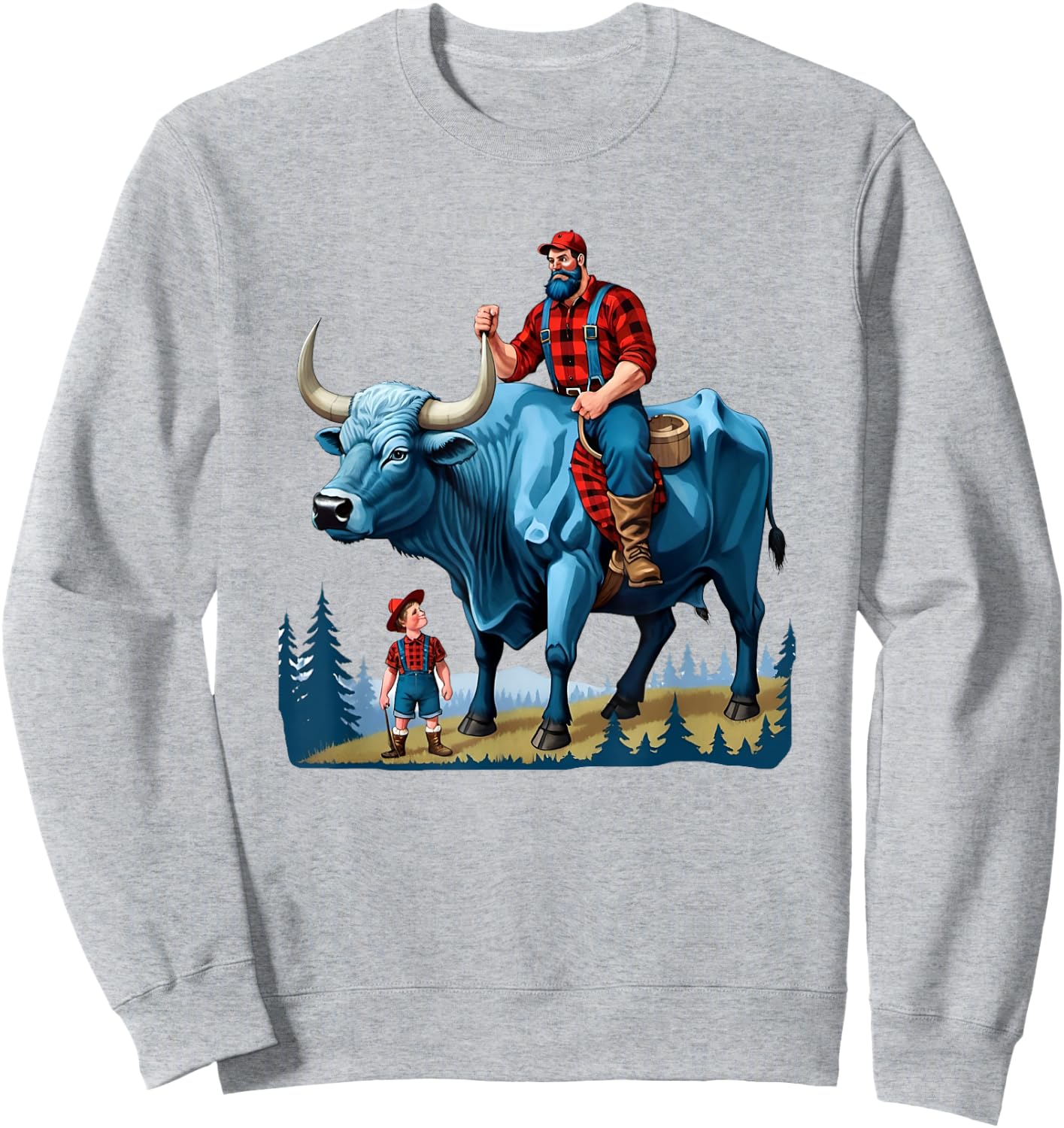 Paul Bunyan Riding Babe The Blue Ox Sweatshirt - Sweatshirt | Ash