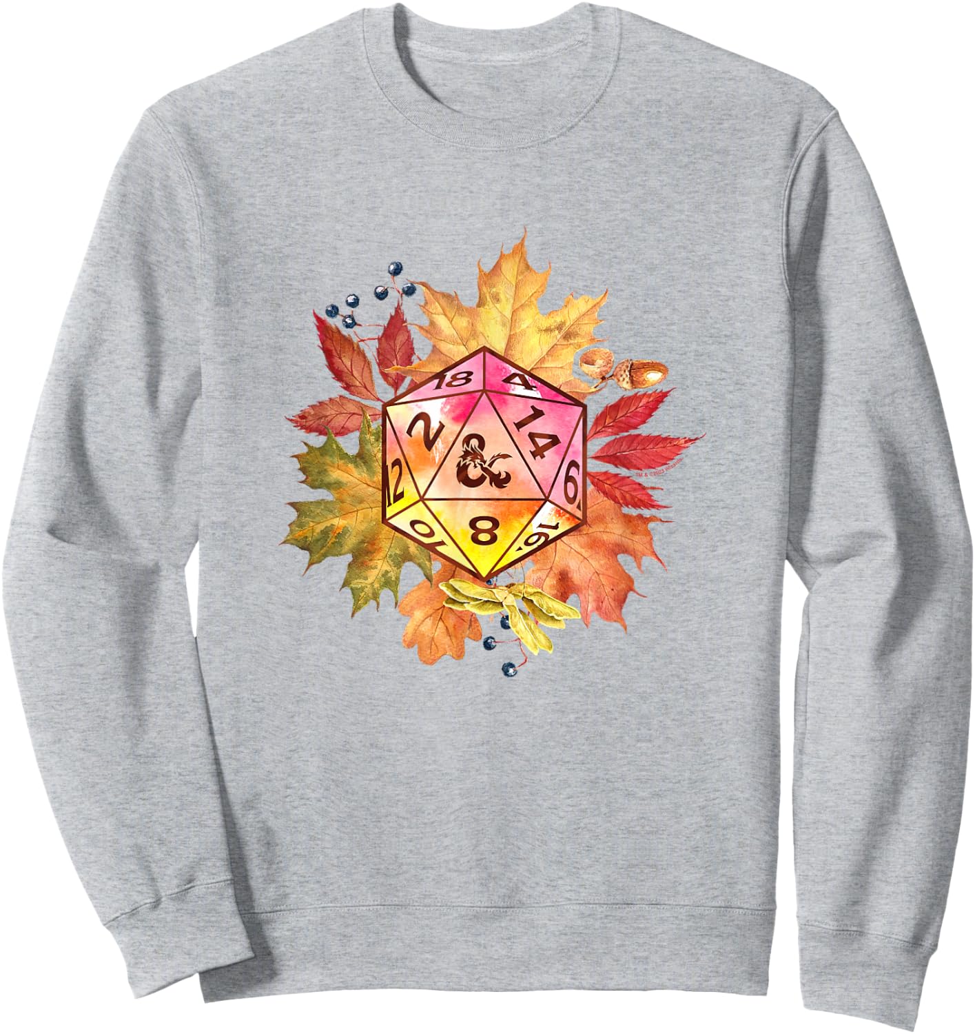 Dungeons & Dragons Autumn Fall Foliage Watercolor Dice Logo Sweatshirt - Sweatshirt | Ash