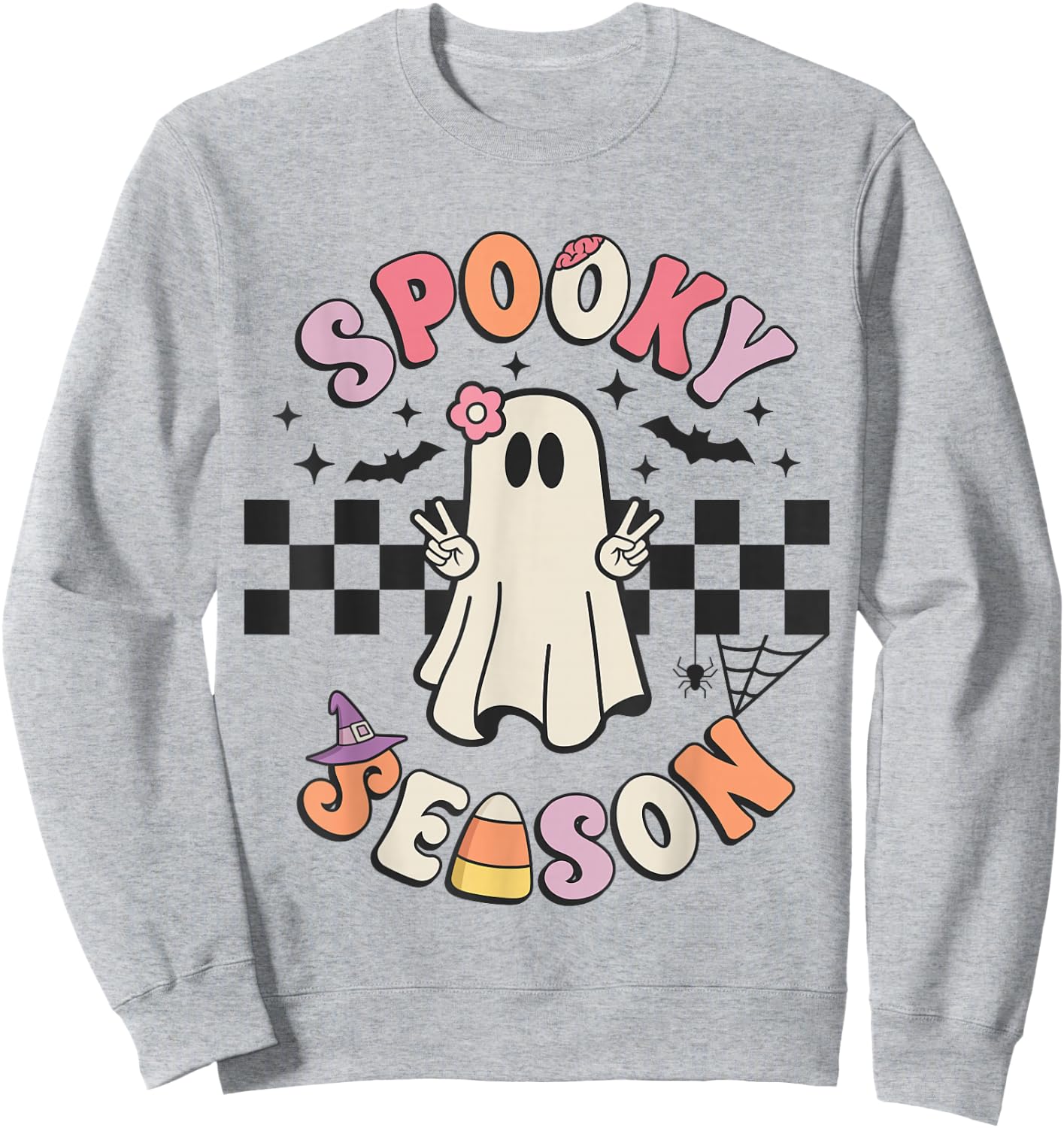Spooky Season Retro Happy Halloween Ghost Women Toddler Girl Sweatshirt - Sweatshirt | Ash