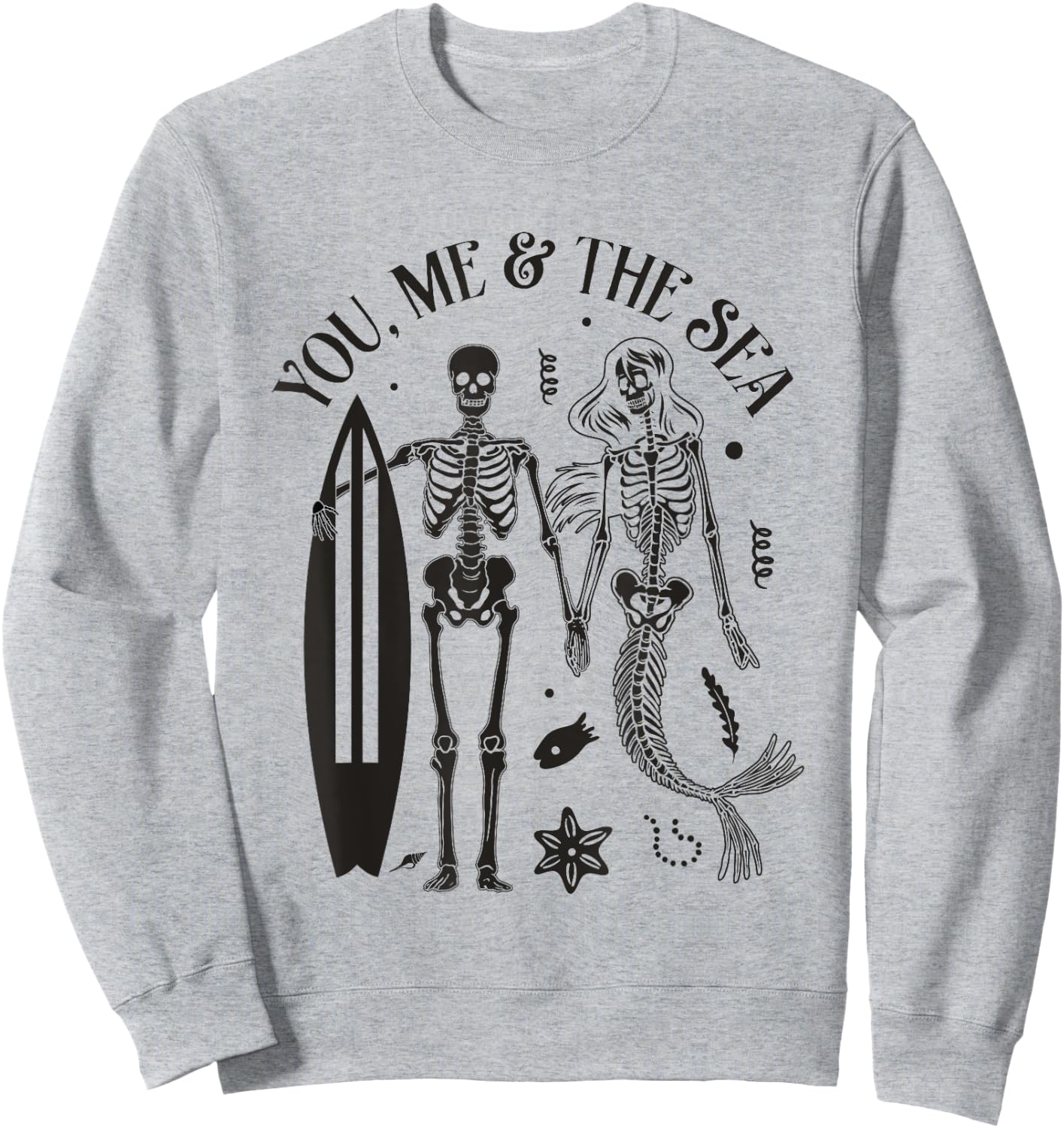 Mermaid Skeleton Couple Surfing Vintage Island Beach Surfer Women Girls Kids Sweatshirt - Sweatshirt | Ash