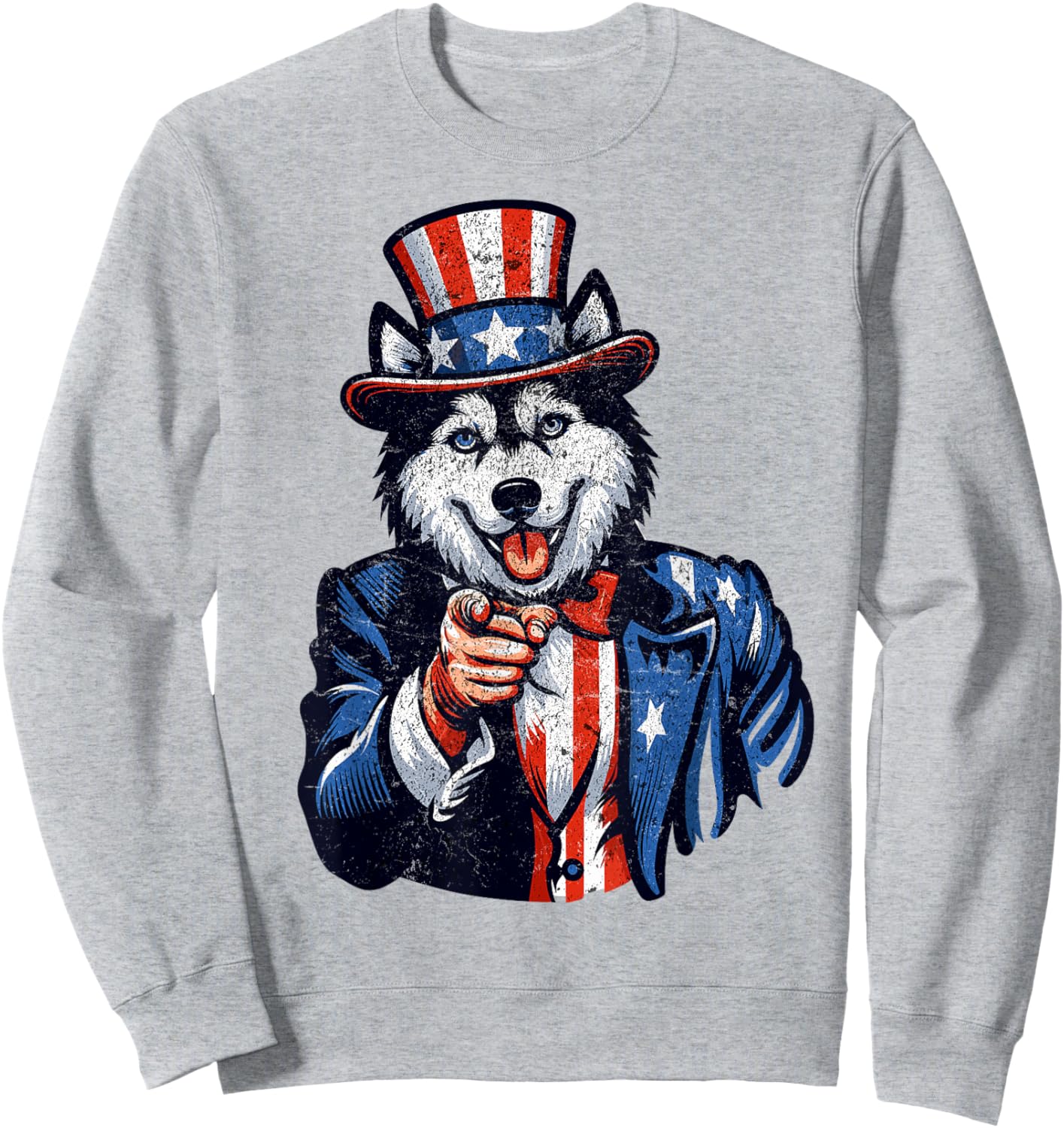 Siberian Husky Dog Uncle Sam Pointing Finger 4th Of July men Sweatshirt - Sweatshirt | Ash