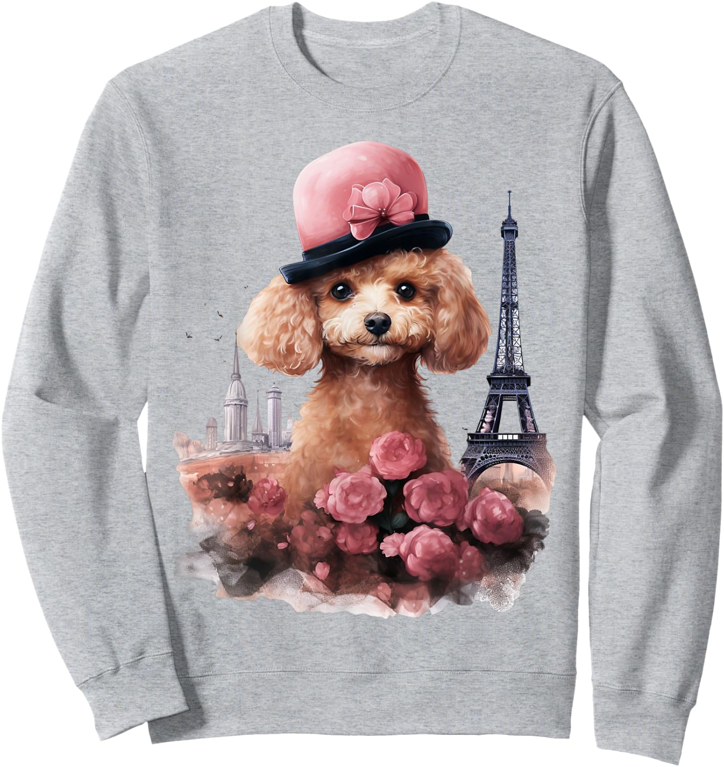 Cute French Paris Eiffel Tower Toy Poodle Parisian Poodles Sweatshirt - Sweatshirt | Ash