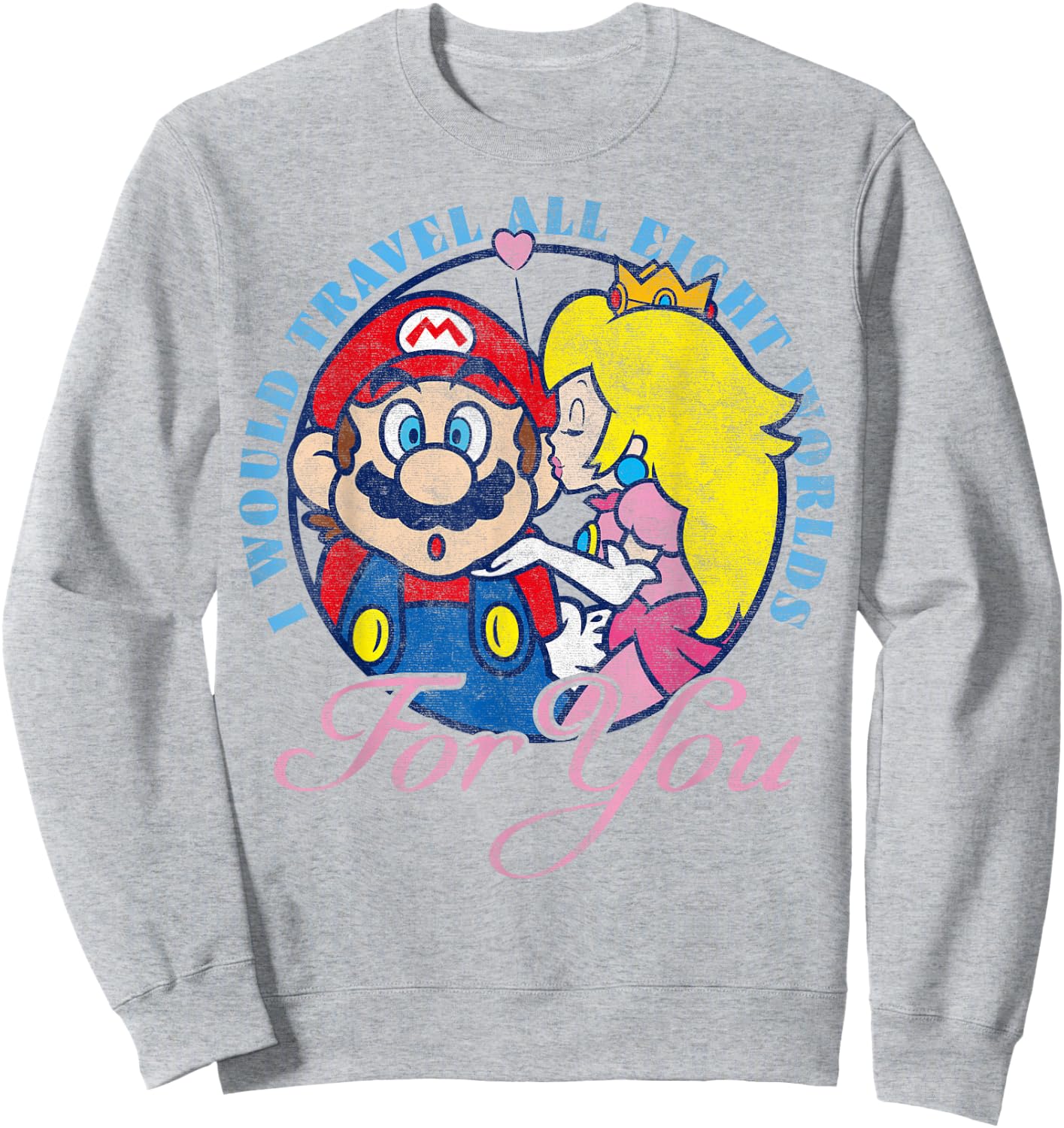Super Mario Peach & Mario Eight Worlds For You Sweatshirt - Sweatshirt | Ash