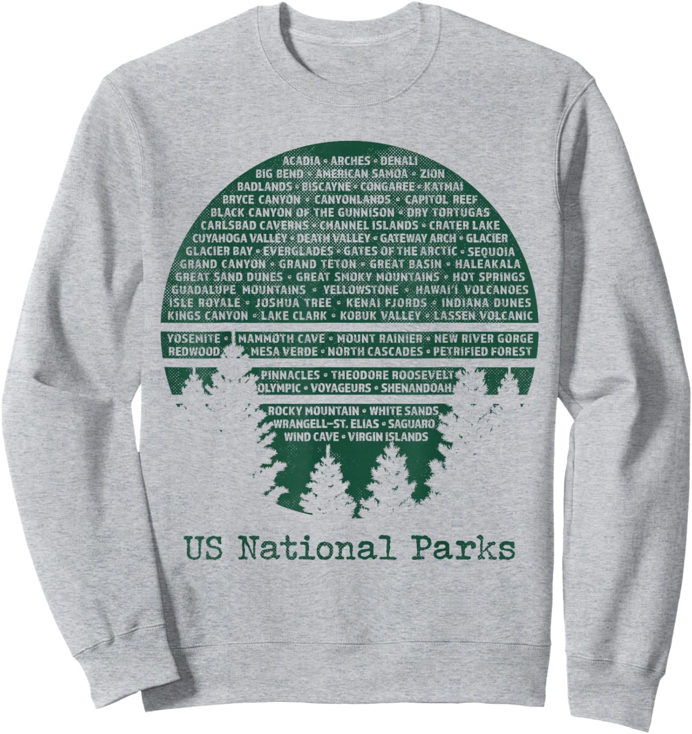 National Parks List USA Word Art Cloud Trees Camping Hiking Sweatshirt - Sweatshirt | Ash