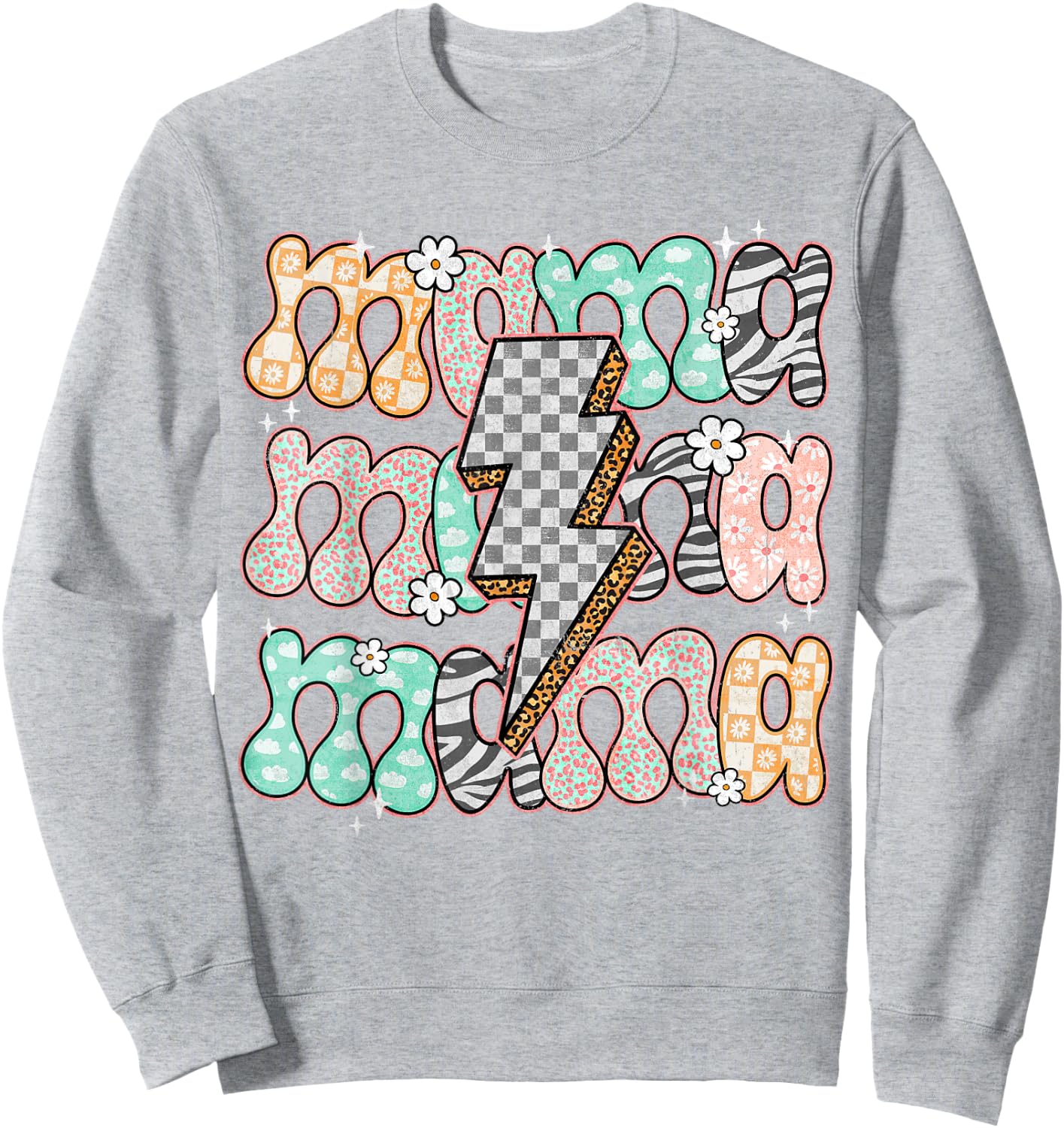 Mama Floral Groovy Mom Life Leopard Mommy Bolt Lightning Sweatshirt - Sweatshirt | Ash