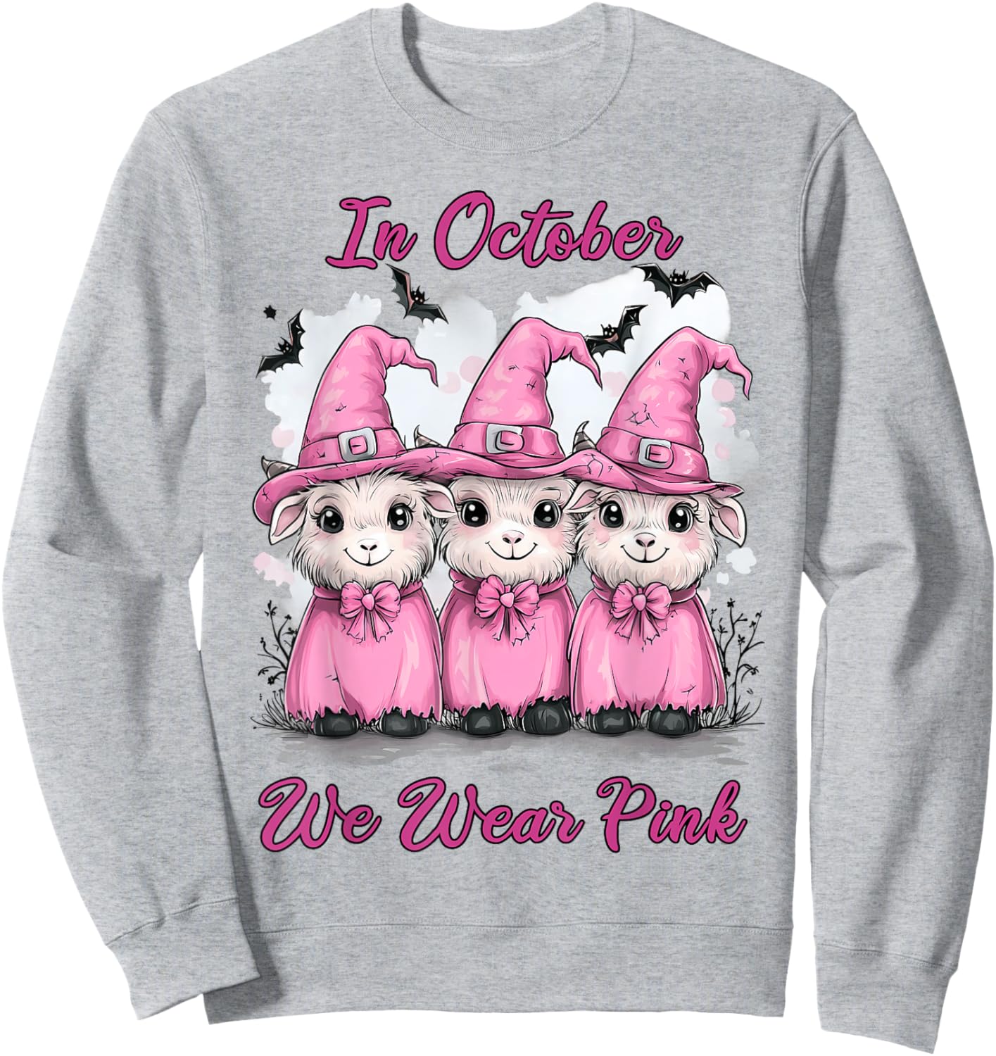 In October We Wear Pink Goat Halloween Breast Cancer Costume Sweatshirt - Sweatshirt | Ash