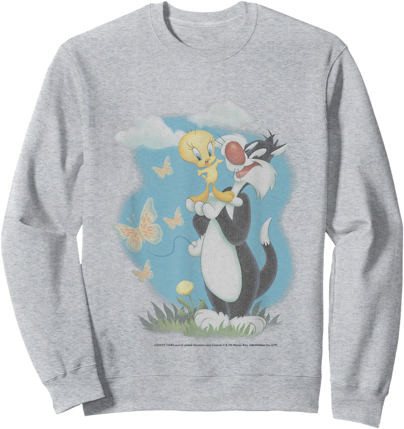 Looney Tunes Sylvester And Tweety Bird Butterfly Portrait Sweatshirt - Sweatshirt | Ash