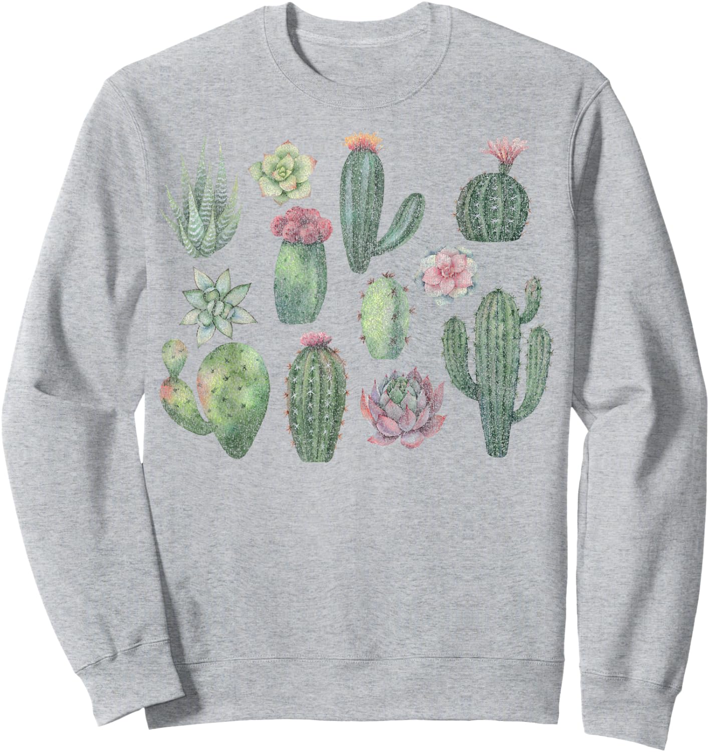 Trendy Watercolor Succulents Grid Sweatshirt - Sweatshirt | Ash