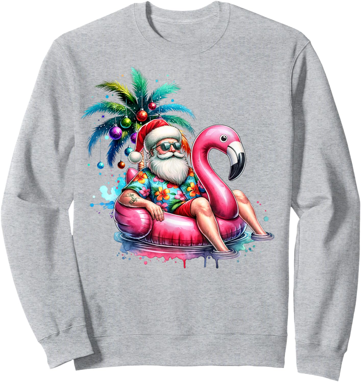 Hawaiian Shirt Santa Flamingo Palm Tree Christmas in July Sweatshirt - Sweatshirt | Ash